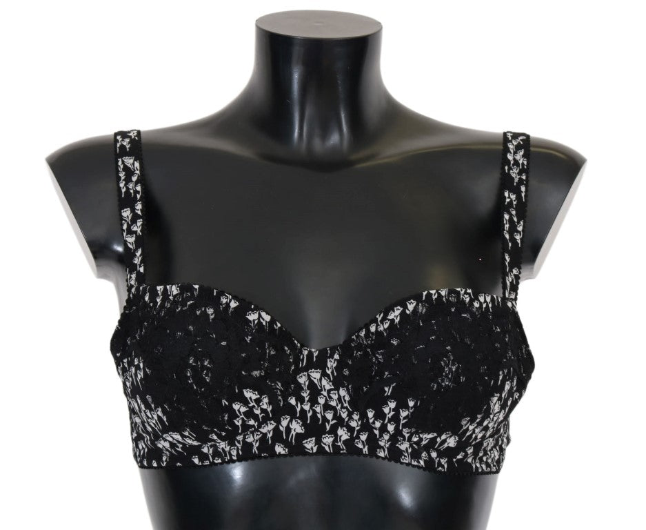 Dolce &amp; Gabbana Eleganter schwarzer Seiden-BH mit Blumenspitze