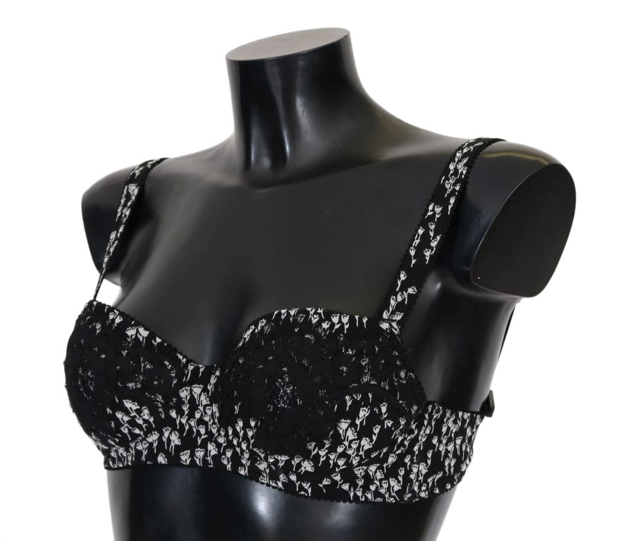 Dolce &amp; Gabbana Eleganter schwarzer Seiden-BH mit Blumenspitze
