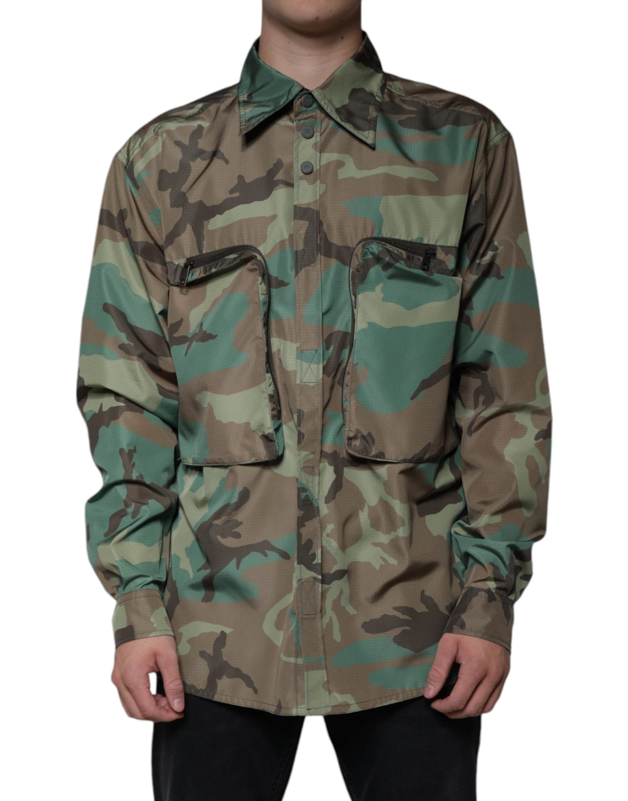 Cămașă Dolce &amp; Gabbana cu nasturi în carouri, cu imprimeu de camuflaj multicolor