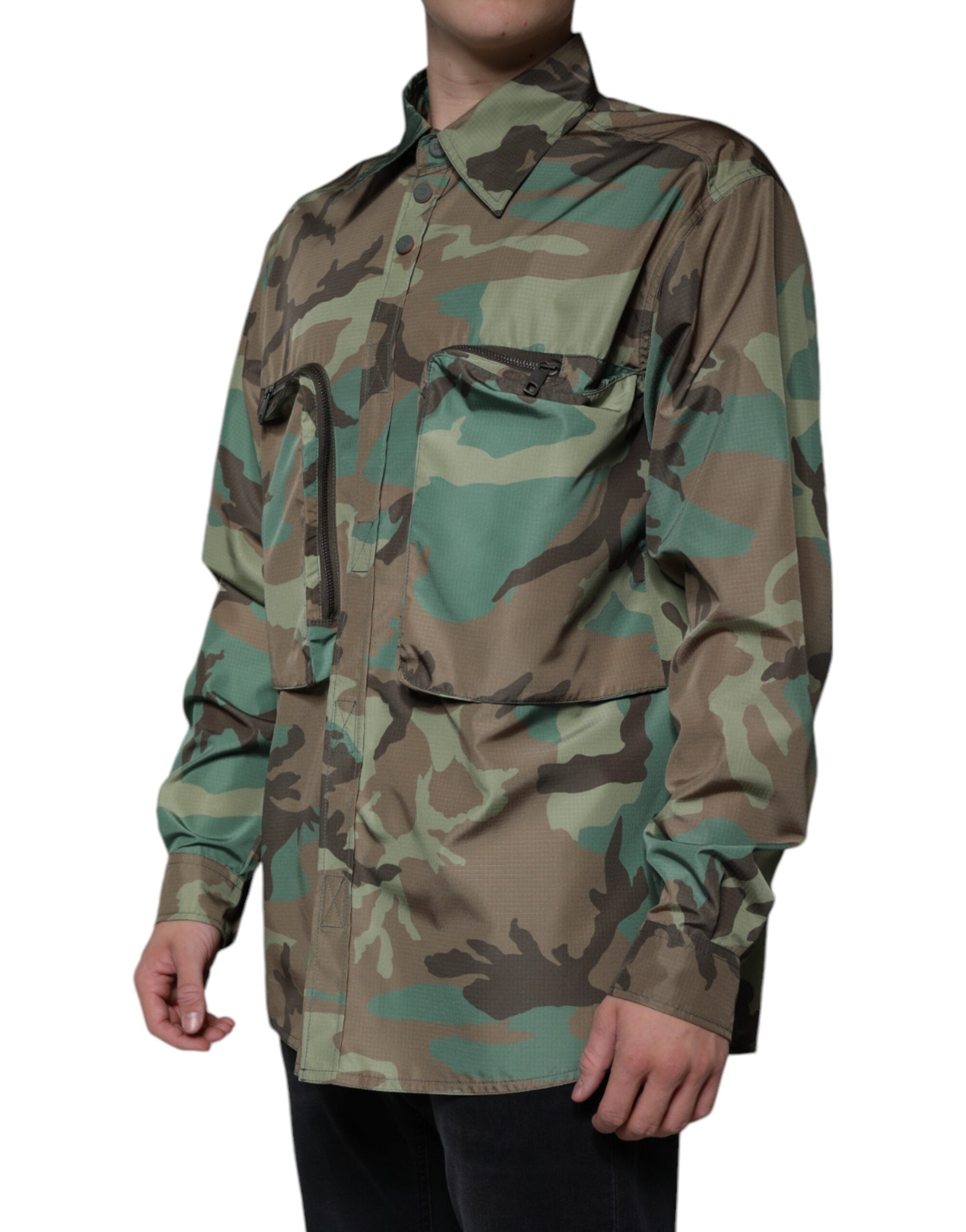 Cămașă Dolce &amp; Gabbana cu nasturi în carouri, cu imprimeu de camuflaj multicolor