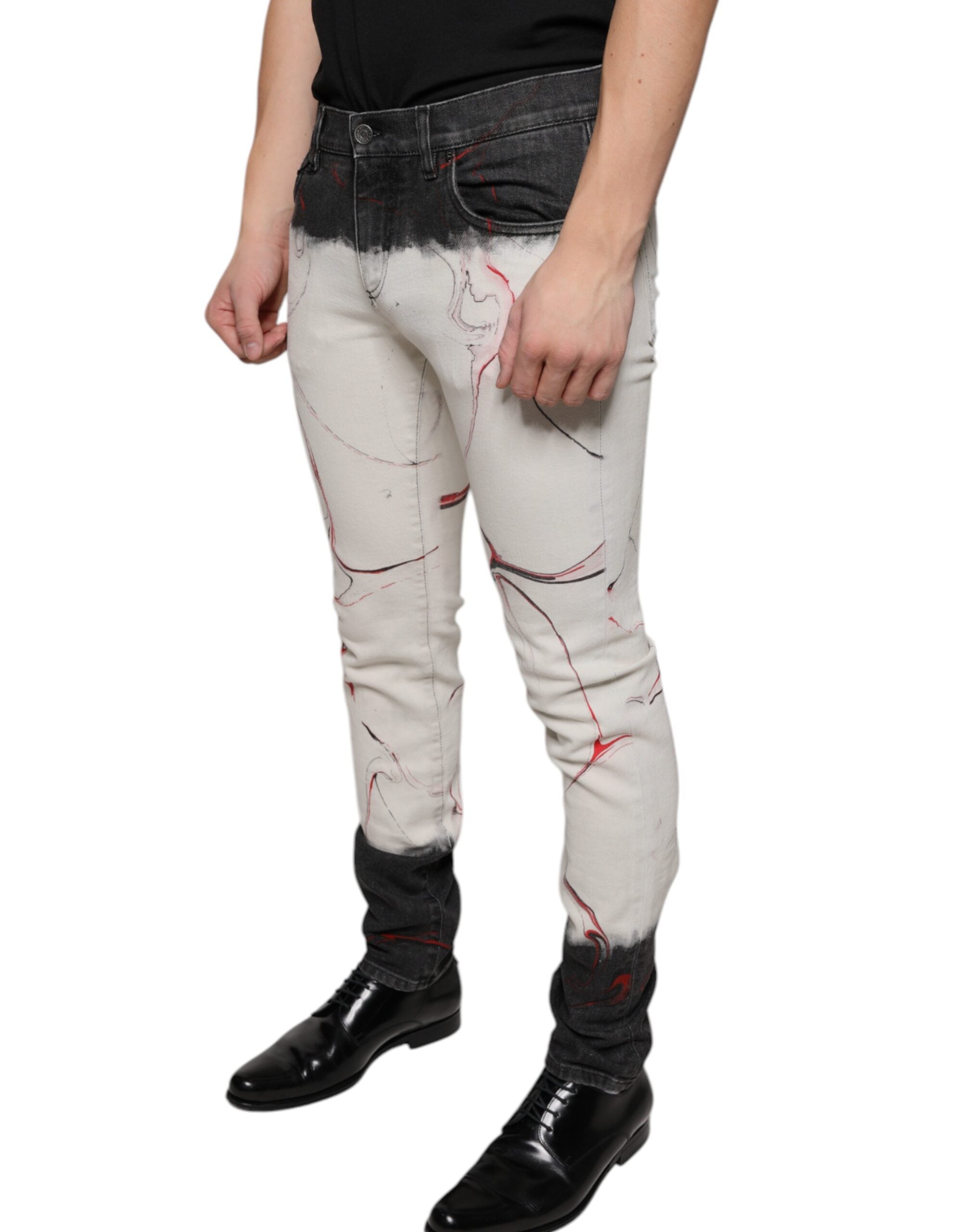 Dolce &amp; Gabbana – Skinny-Jeans in Schwarz und Weiß mit Print für Herren