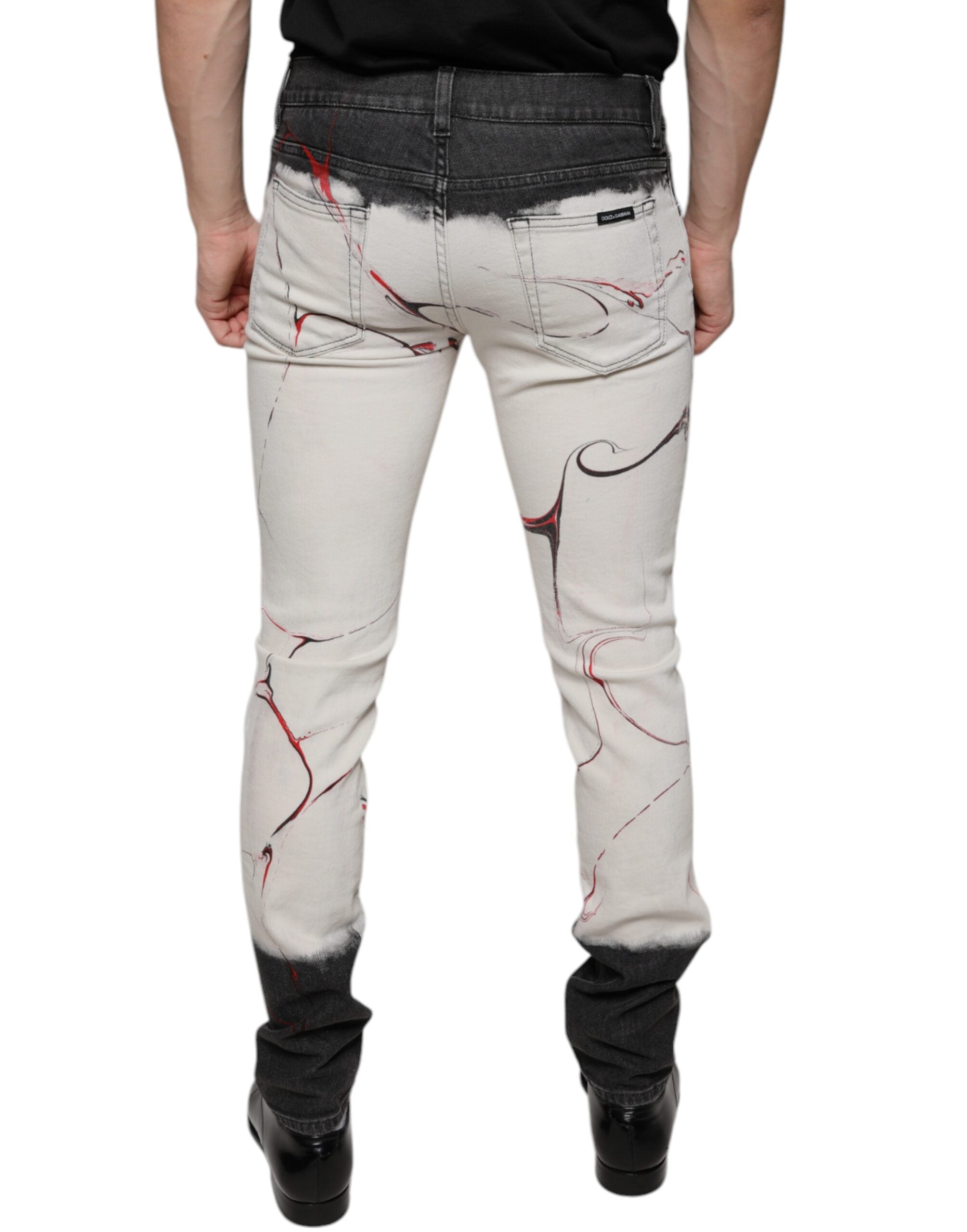 Dolce &amp; Gabbana – Skinny-Jeans in Schwarz und Weiß mit Print für Herren