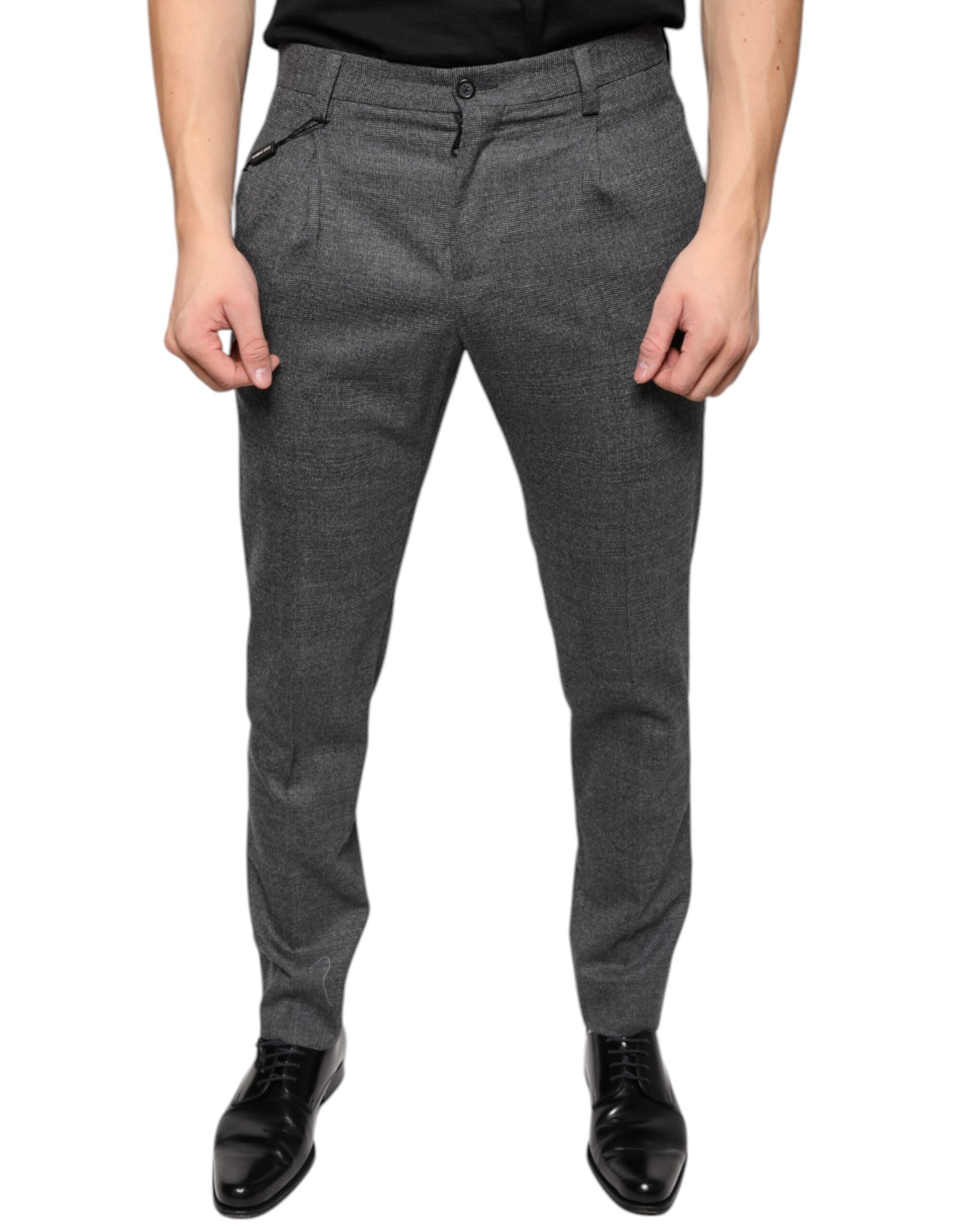 Pantaloni skinny din lână cu model tartan gri în carouri Dolce &amp; Gabbana