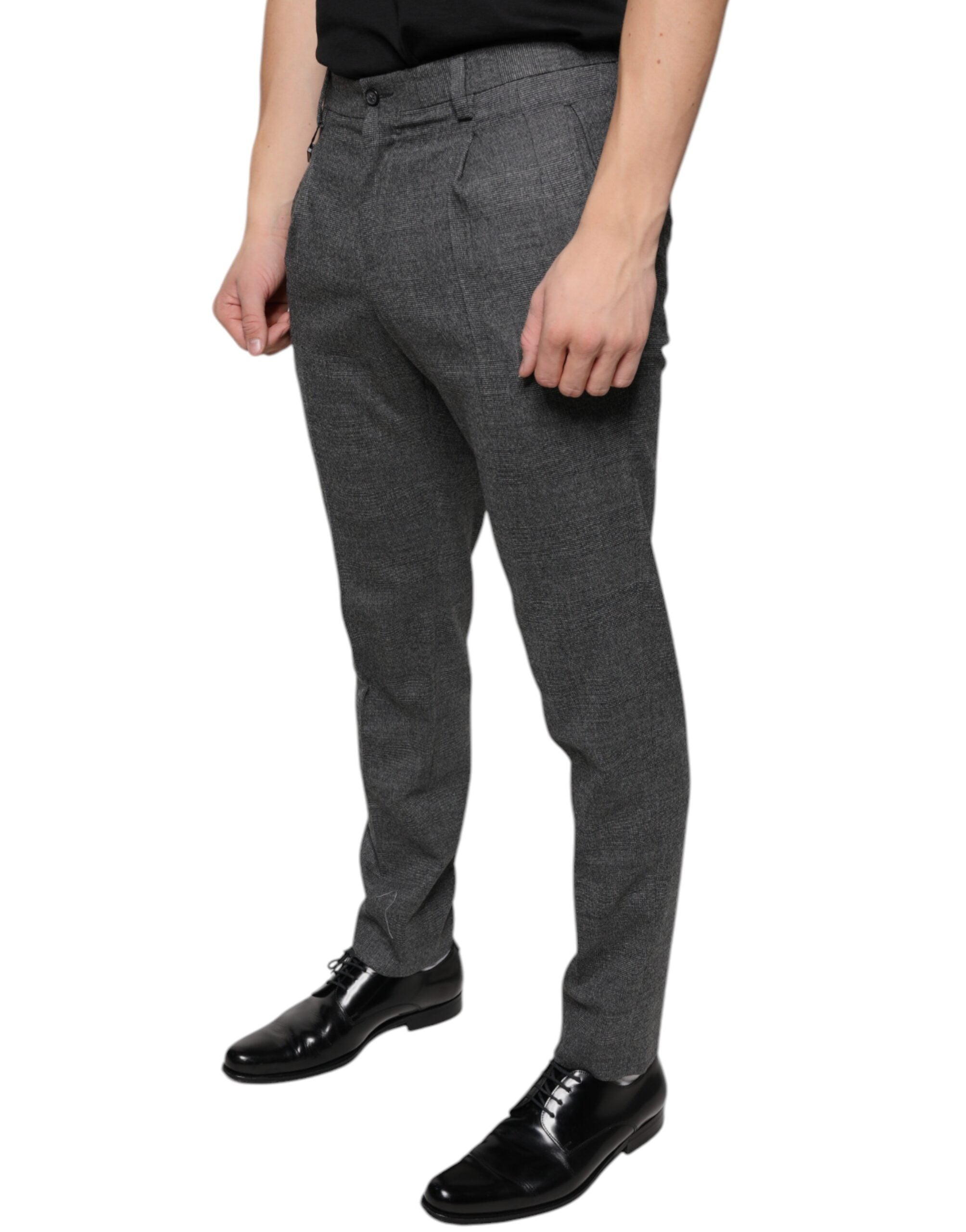 Pantaloni skinny din lână cu model tartan gri în carouri Dolce &amp; Gabbana