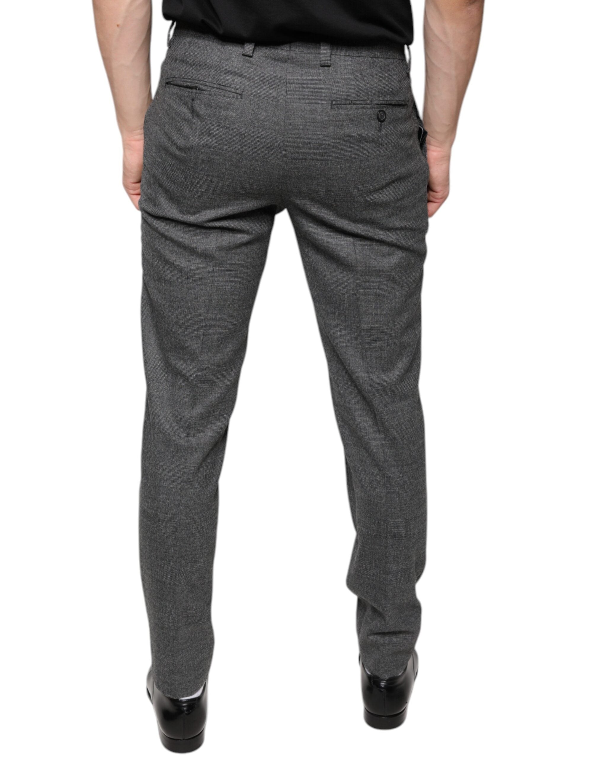 Pantaloni skinny din lână cu model tartan gri în carouri Dolce &amp; Gabbana