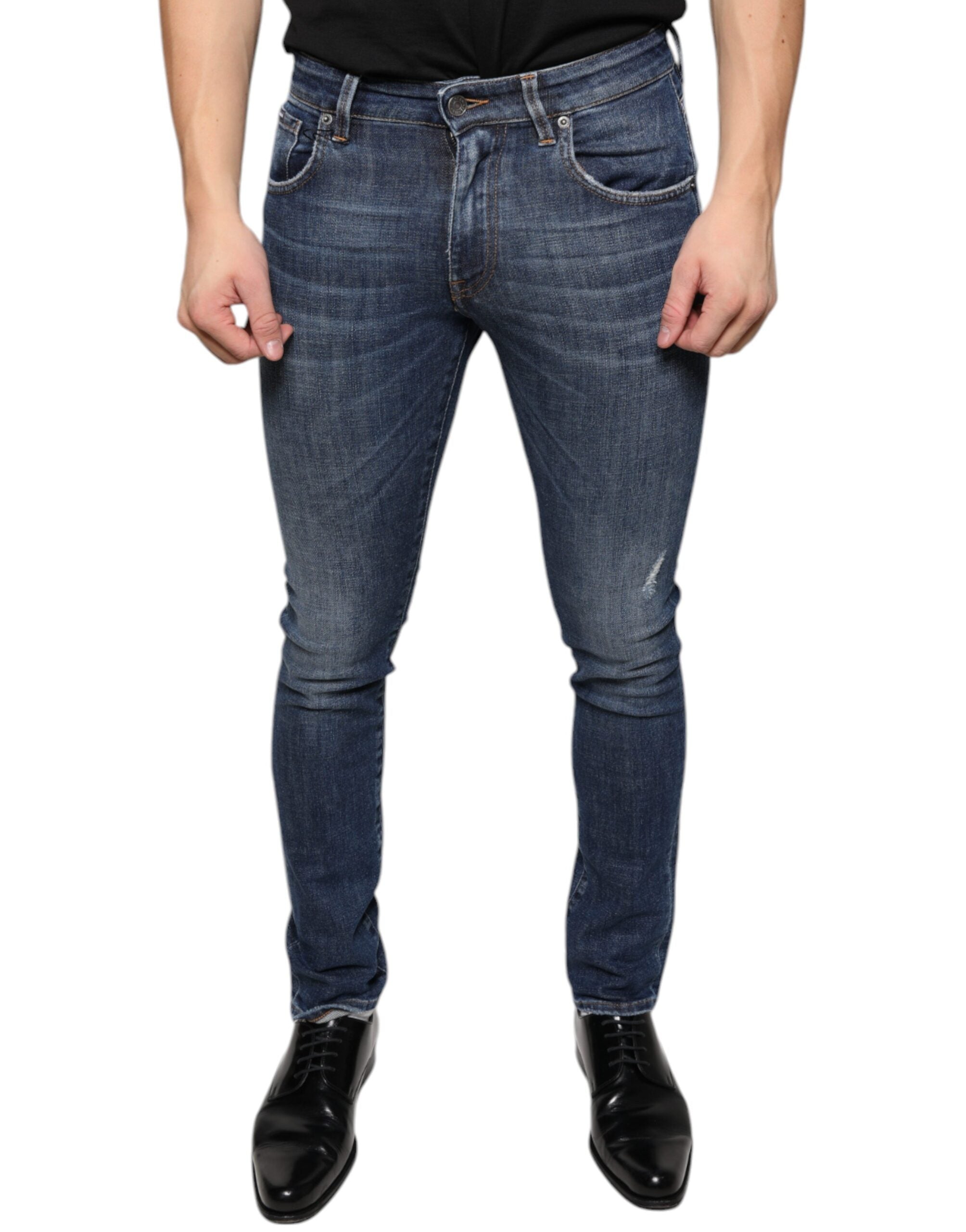 Blugi skinny din denim albastru închis, din bumbac spălat, Dolce &amp; Gabbana