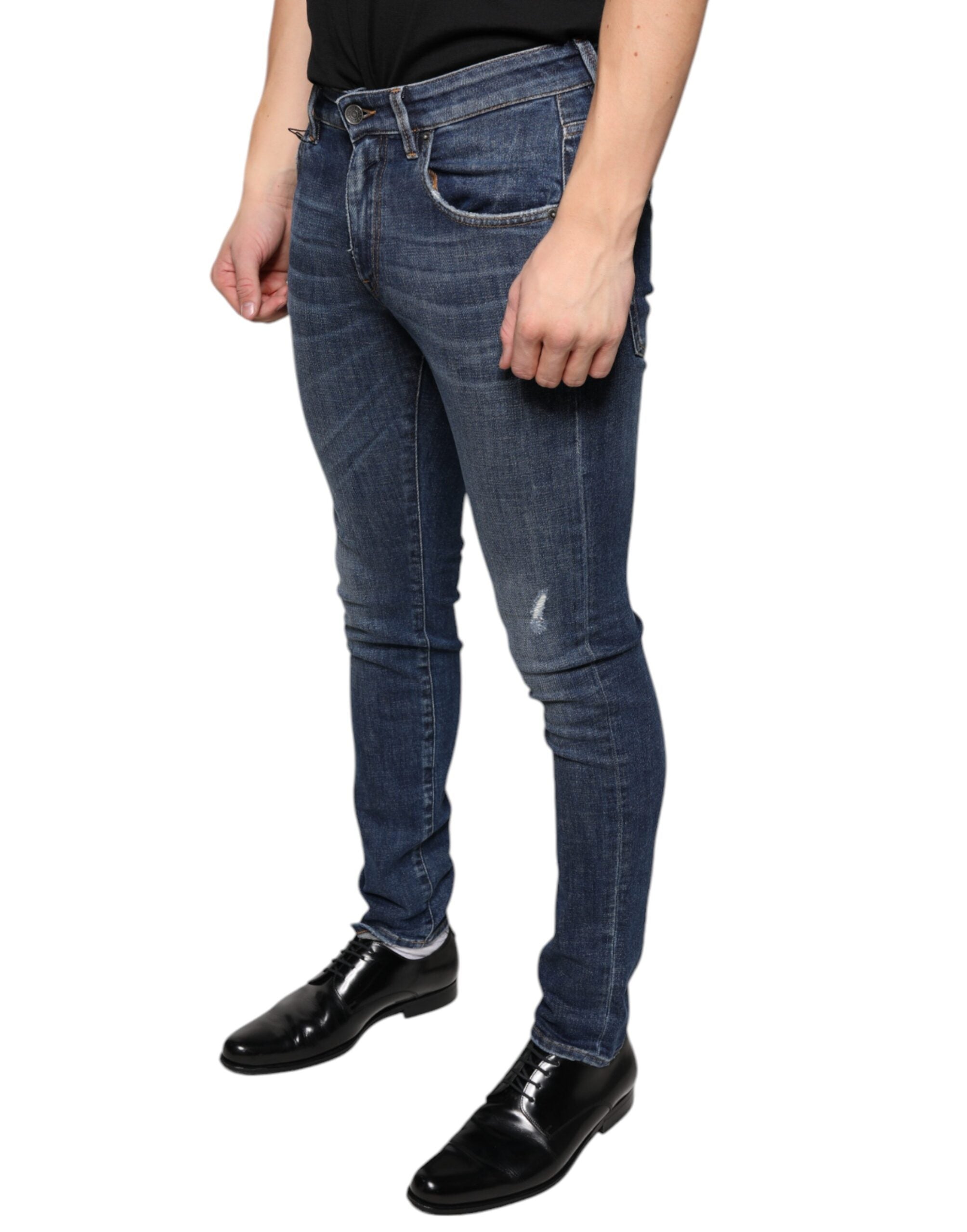 Dolce &amp; Gabbana Dunkelblaue Skinny-Jeans aus gewaschener Baumwolle