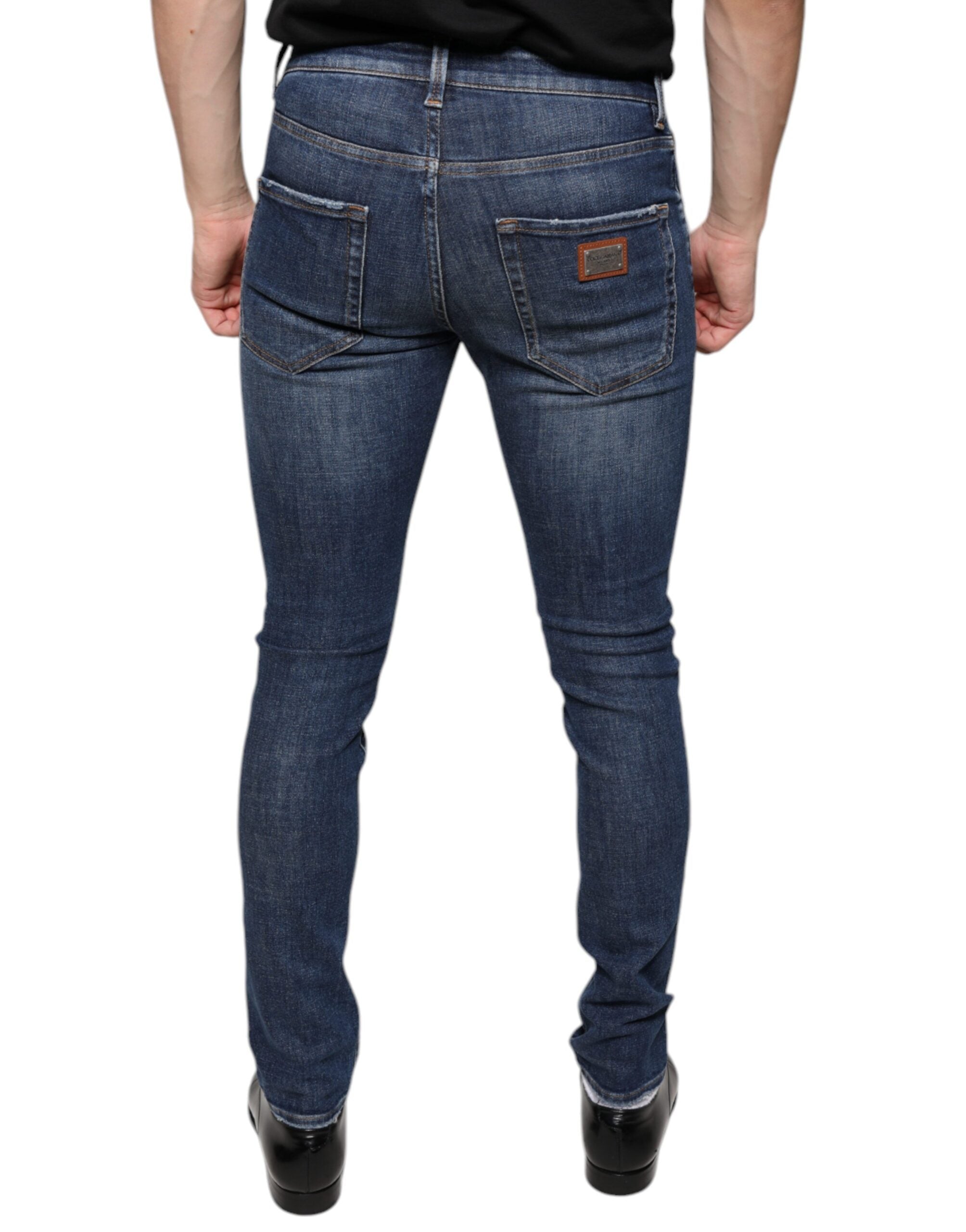 Dolce &amp; Gabbana Dunkelblaue Skinny-Jeans aus gewaschener Baumwolle