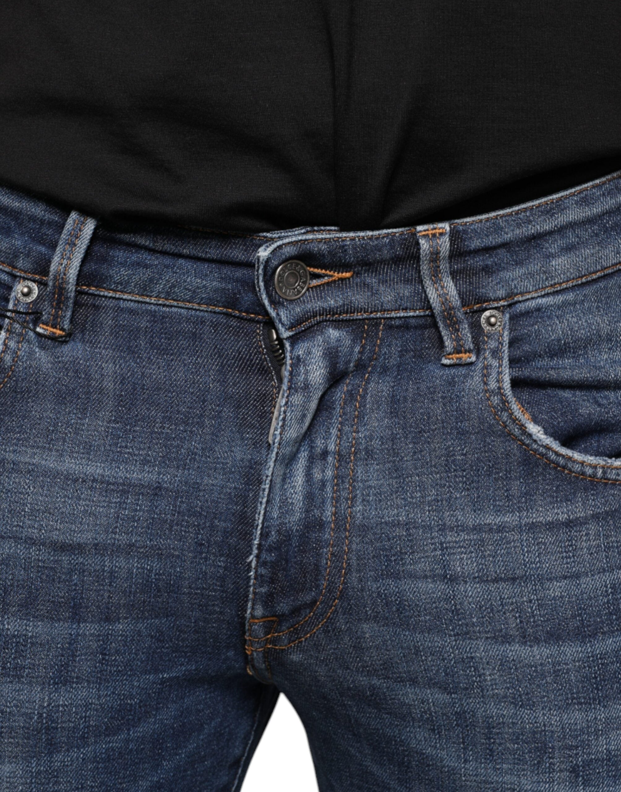 Dolce &amp; Gabbana Dunkelblaue Skinny-Jeans aus gewaschener Baumwolle