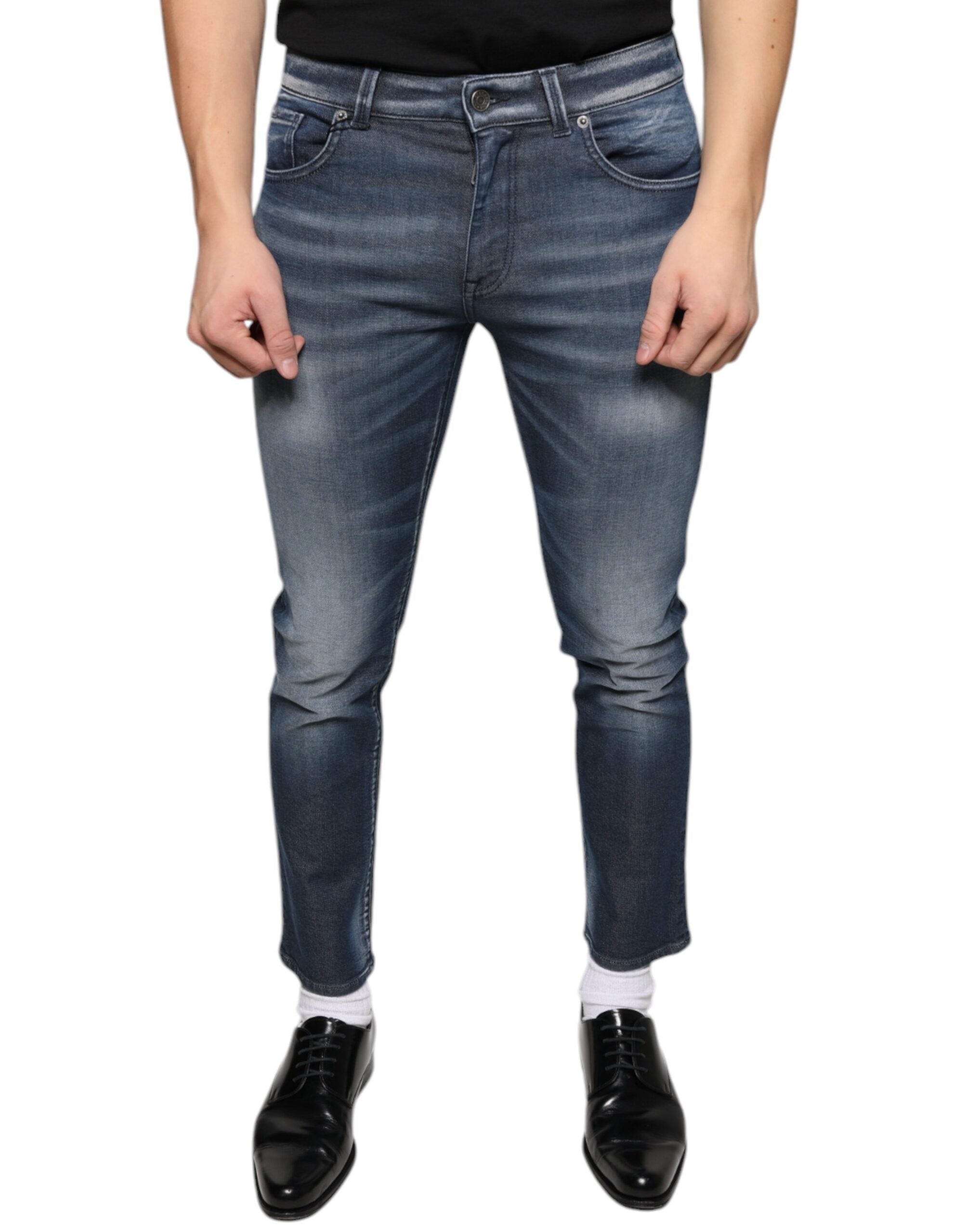 Blugi skinny din denim albastru închis, din bumbac spălat, Dolce &amp; Gabbana