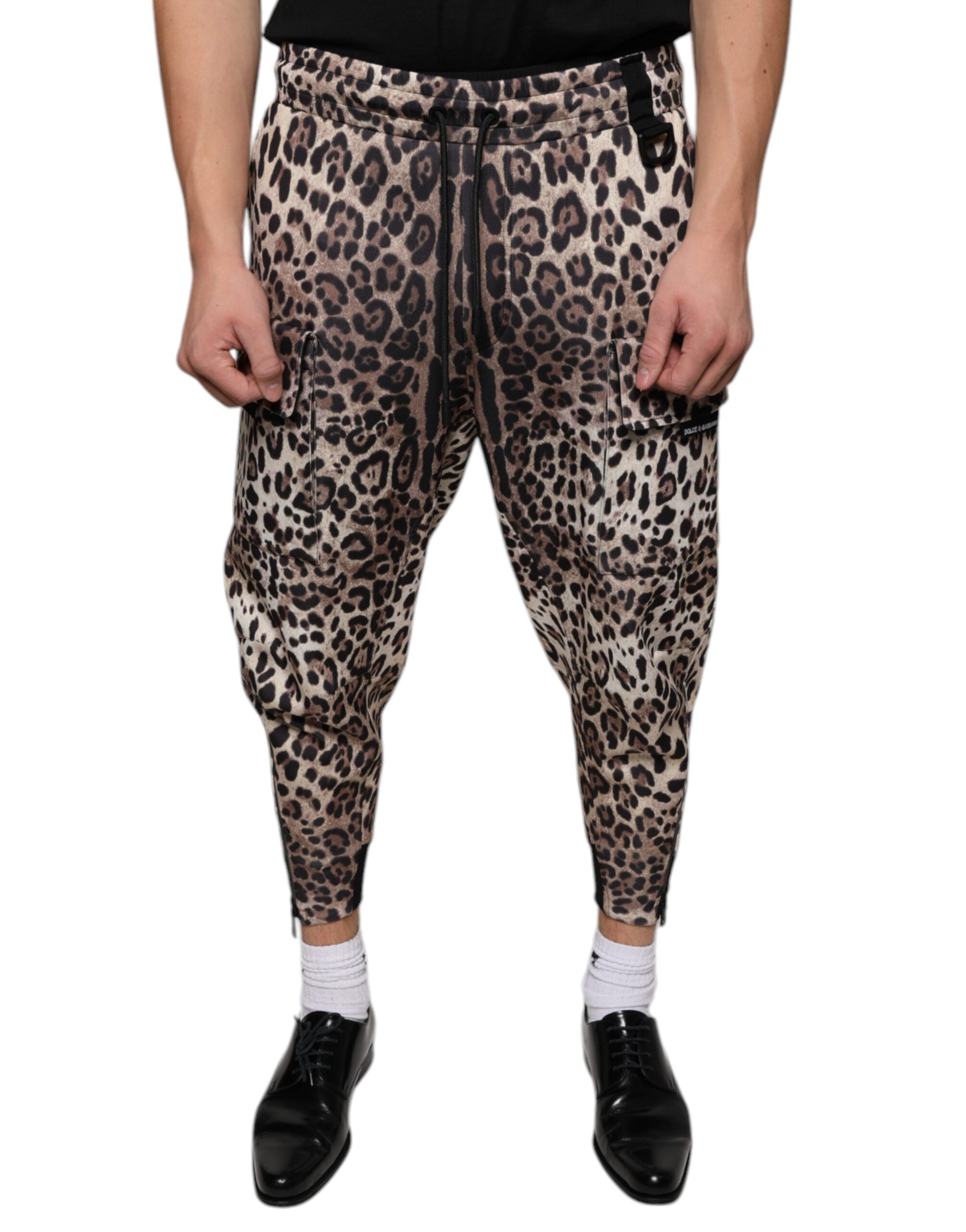 Pantaloni jogger din poliester cu imprimeu leopard maro Dolce &amp; Gabbana