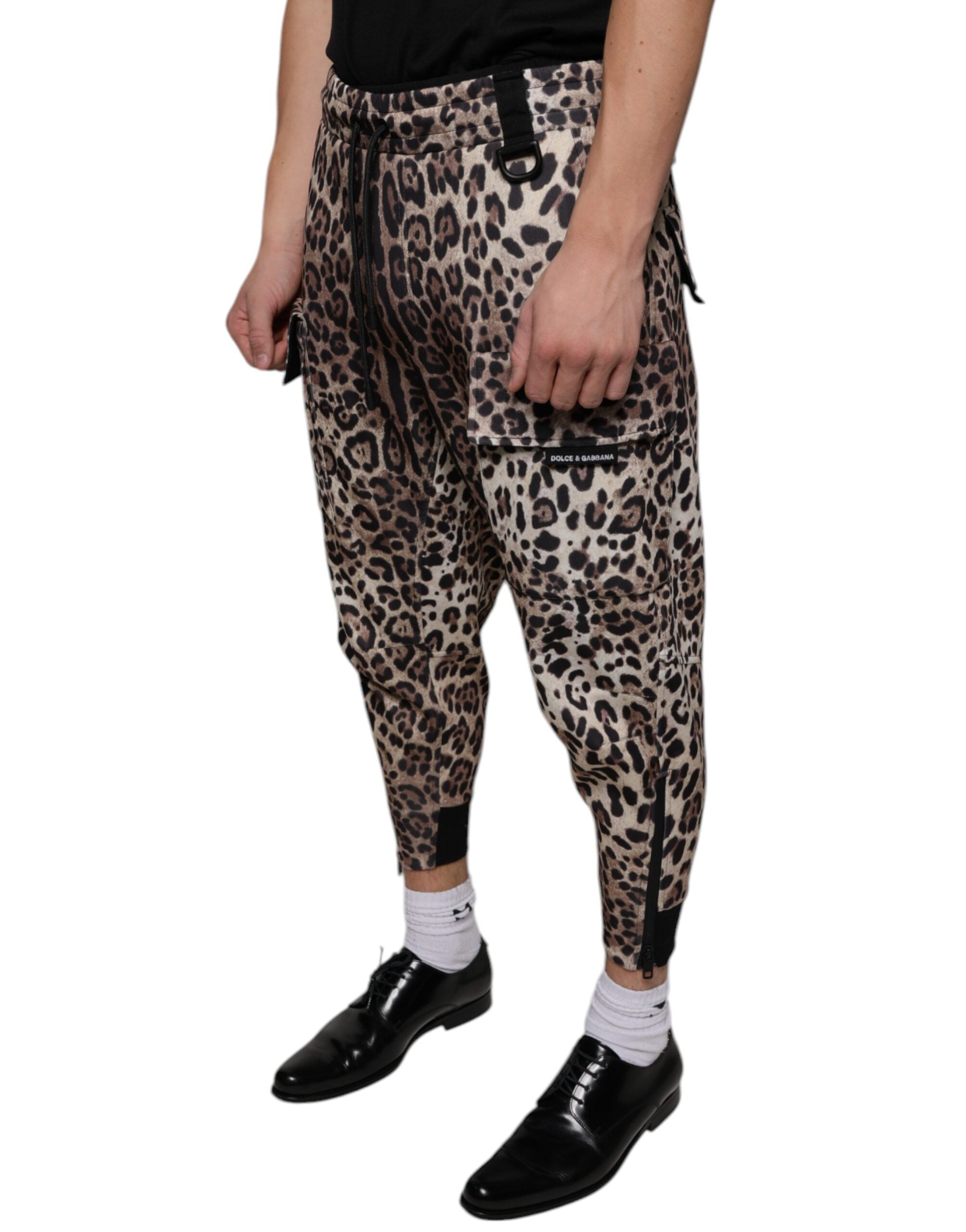 Pantaloni jogger din poliester cu imprimeu leopard maro Dolce &amp; Gabbana