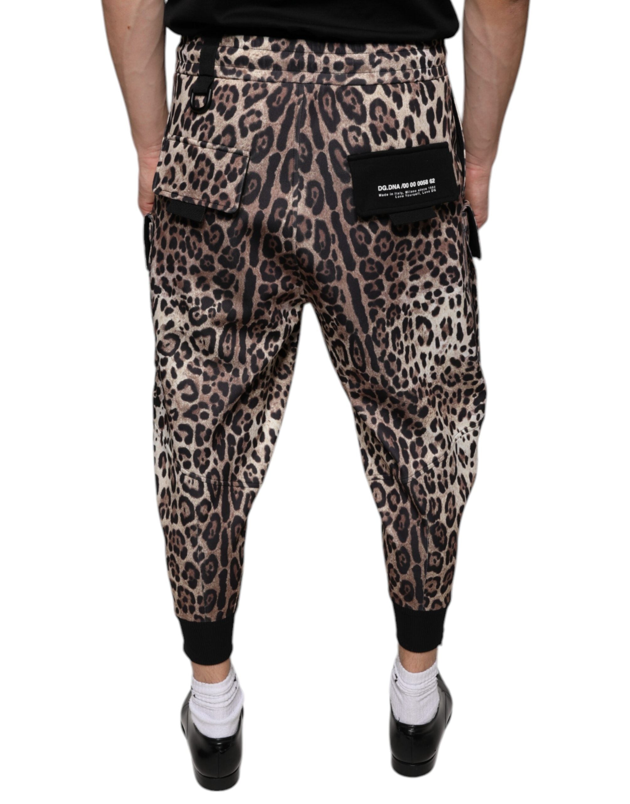 Pantaloni jogger din poliester cu imprimeu leopard maro Dolce &amp; Gabbana