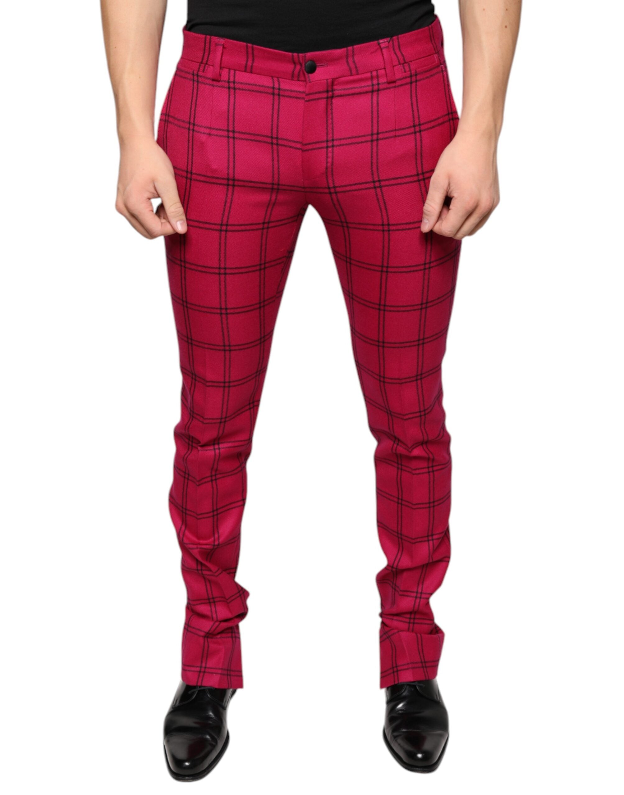 Pantaloni skinny din lână în carouri roz Dolce &amp; Gabbana