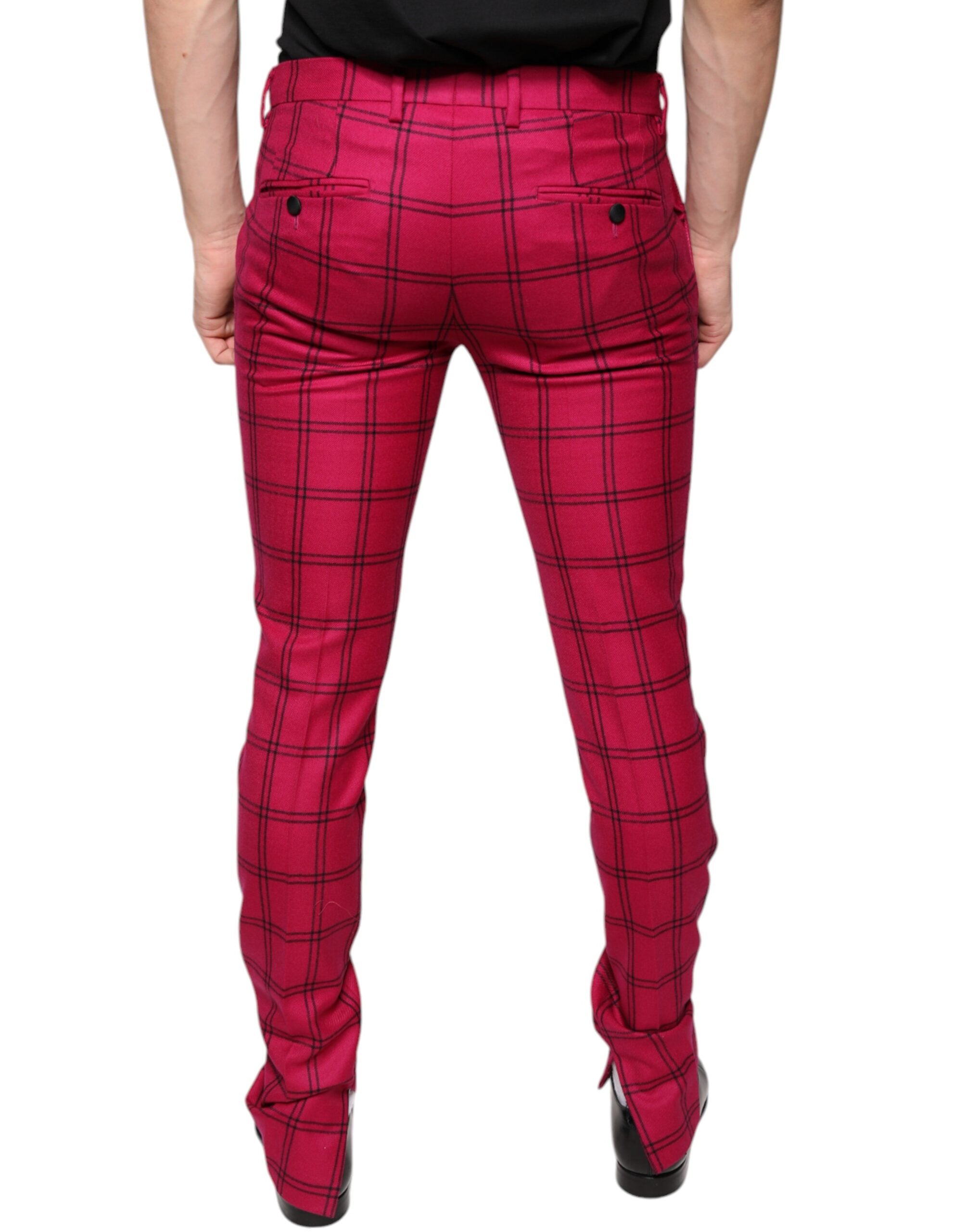 Pantaloni skinny din lână în carouri roz Dolce &amp; Gabbana