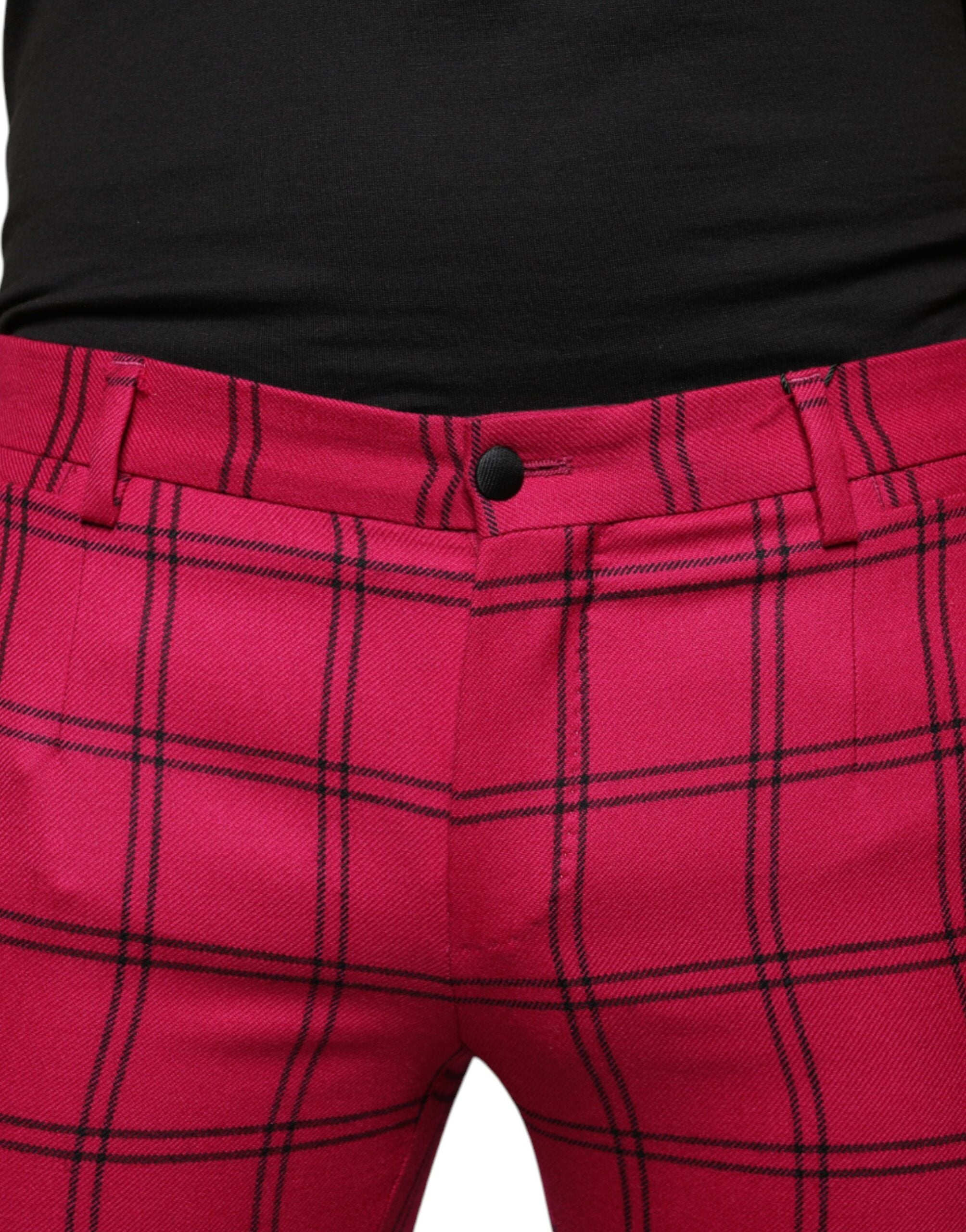 Pantaloni skinny din lână în carouri roz Dolce &amp; Gabbana