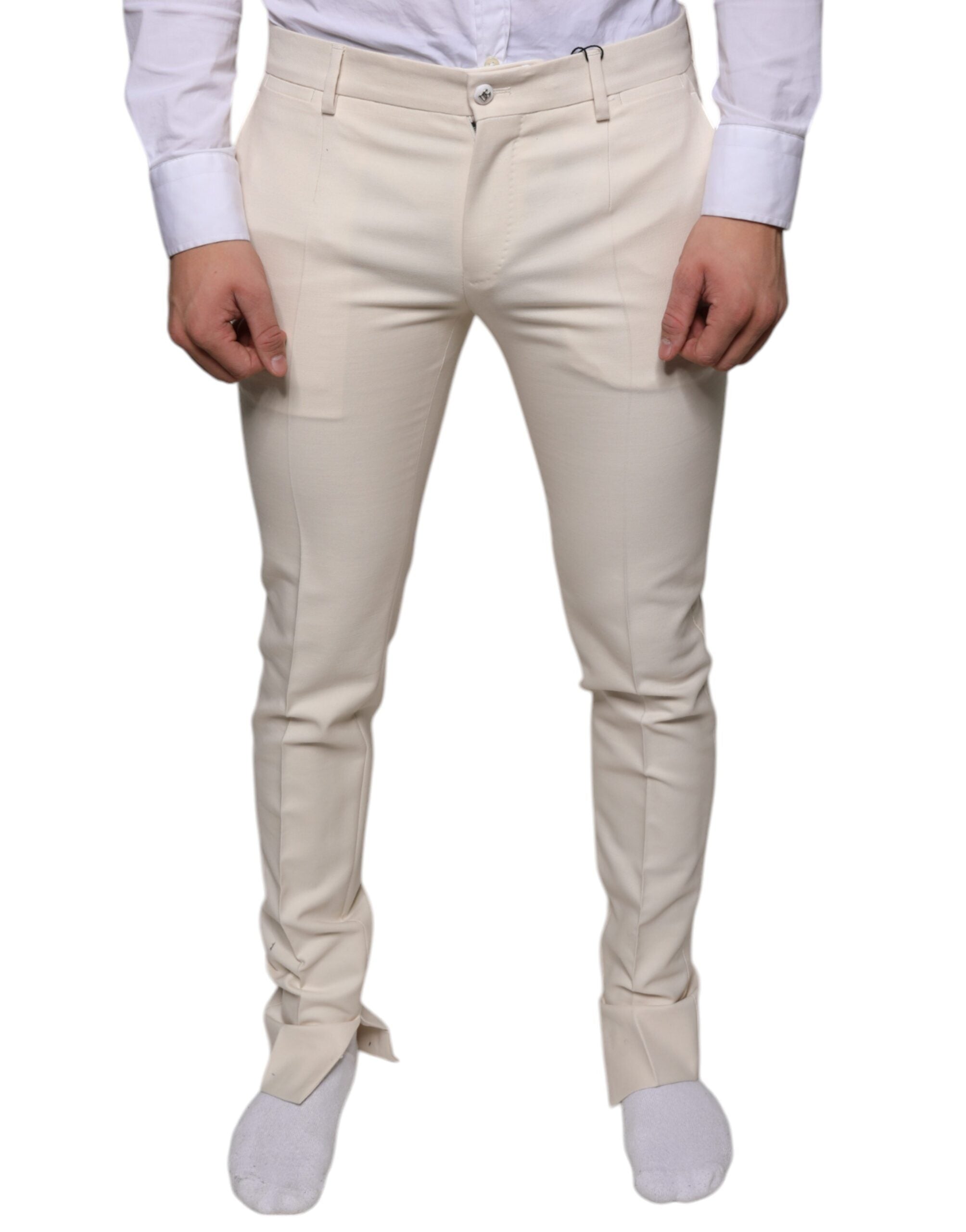 Pantaloni skinny chino din lână alb-gălbui Dolce &amp; Gabbana
