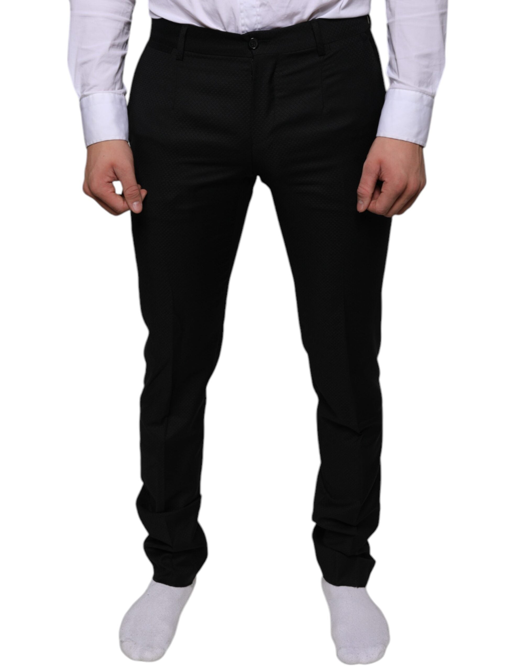 Pantaloni eleganți skinny din lână neagră Dolce &amp; Gabbana