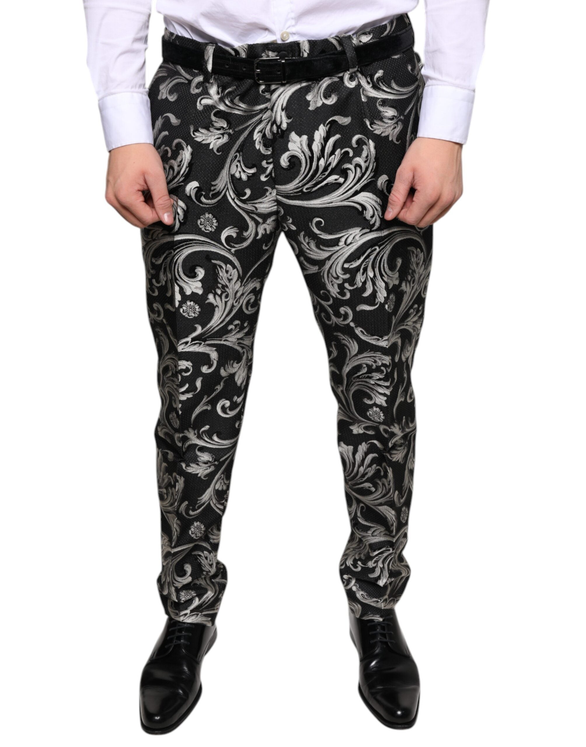 Pantaloni eleganți skinny negri din jacquard Dolce &amp; Gabbana