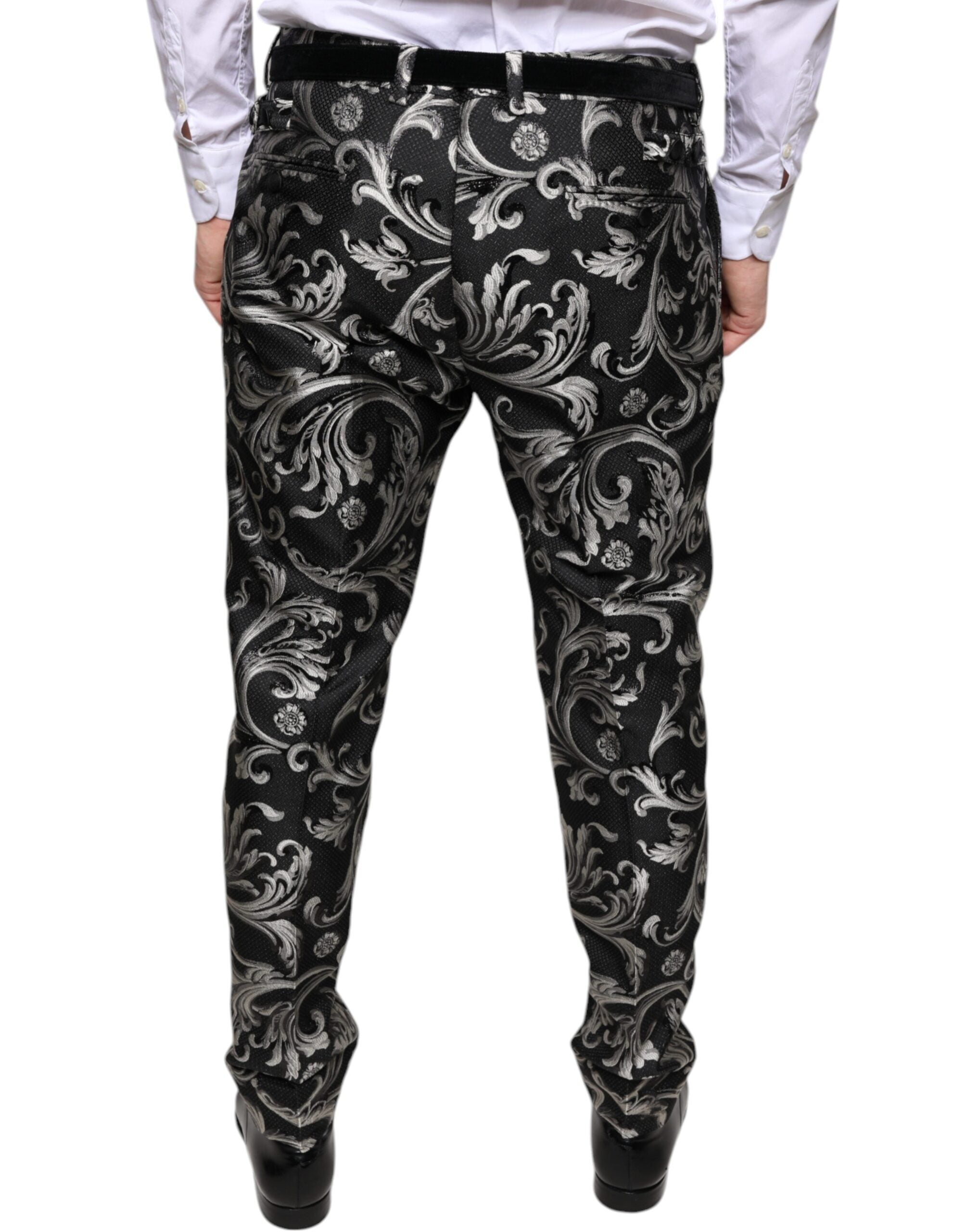 Dolce &amp; Gabbana – Enge Anzughose aus schwarzem Jacquard