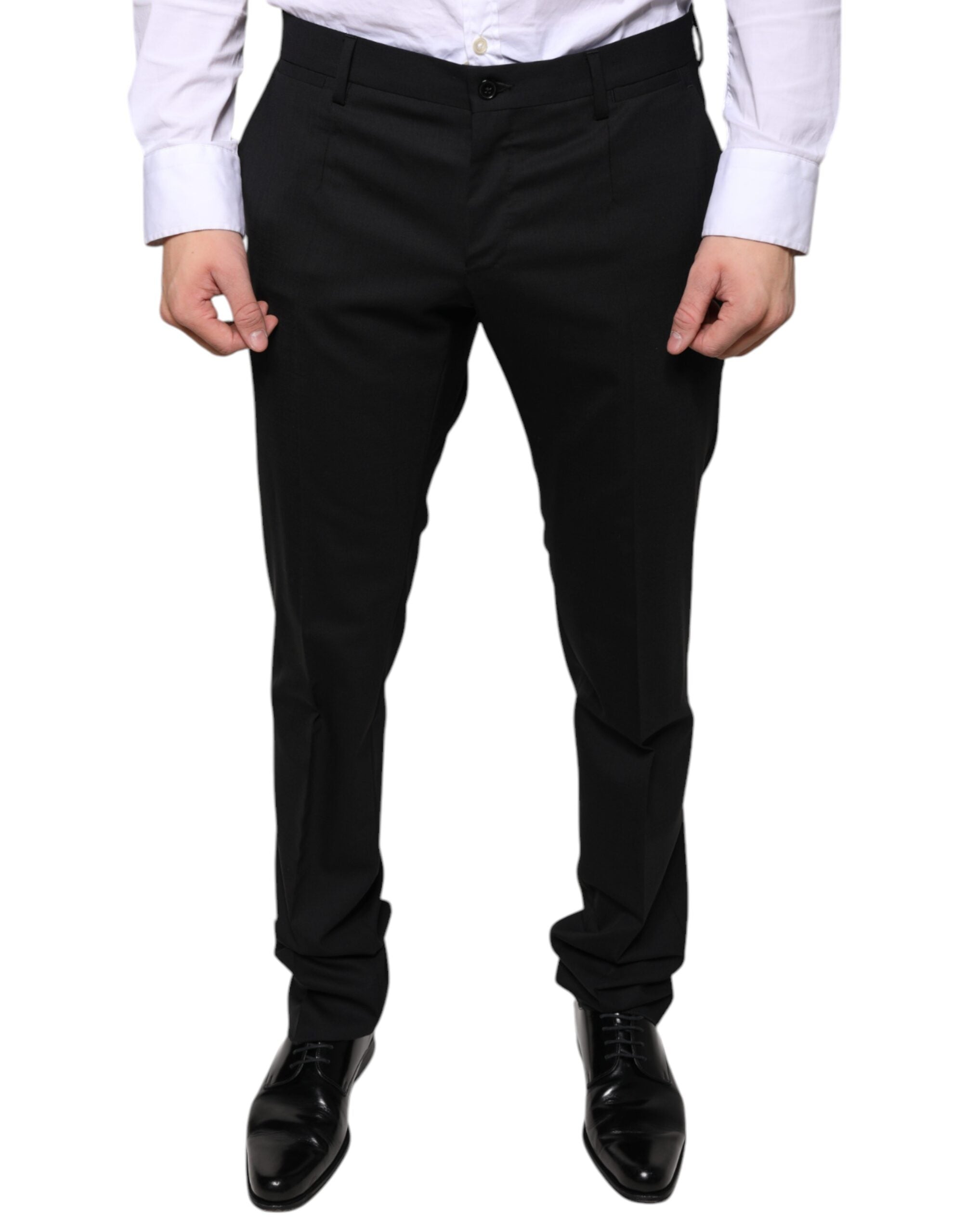 Pantaloni eleganți skinny din lână neagră Dolce &amp; Gabbana