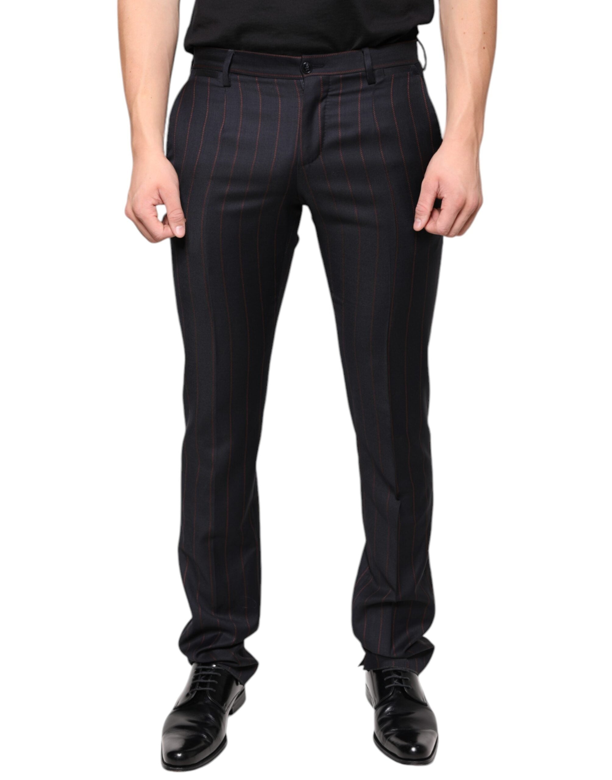 Dolce &amp; Gabbana Pantaloni eleganți skinny cu dungi negre pentru bărbați