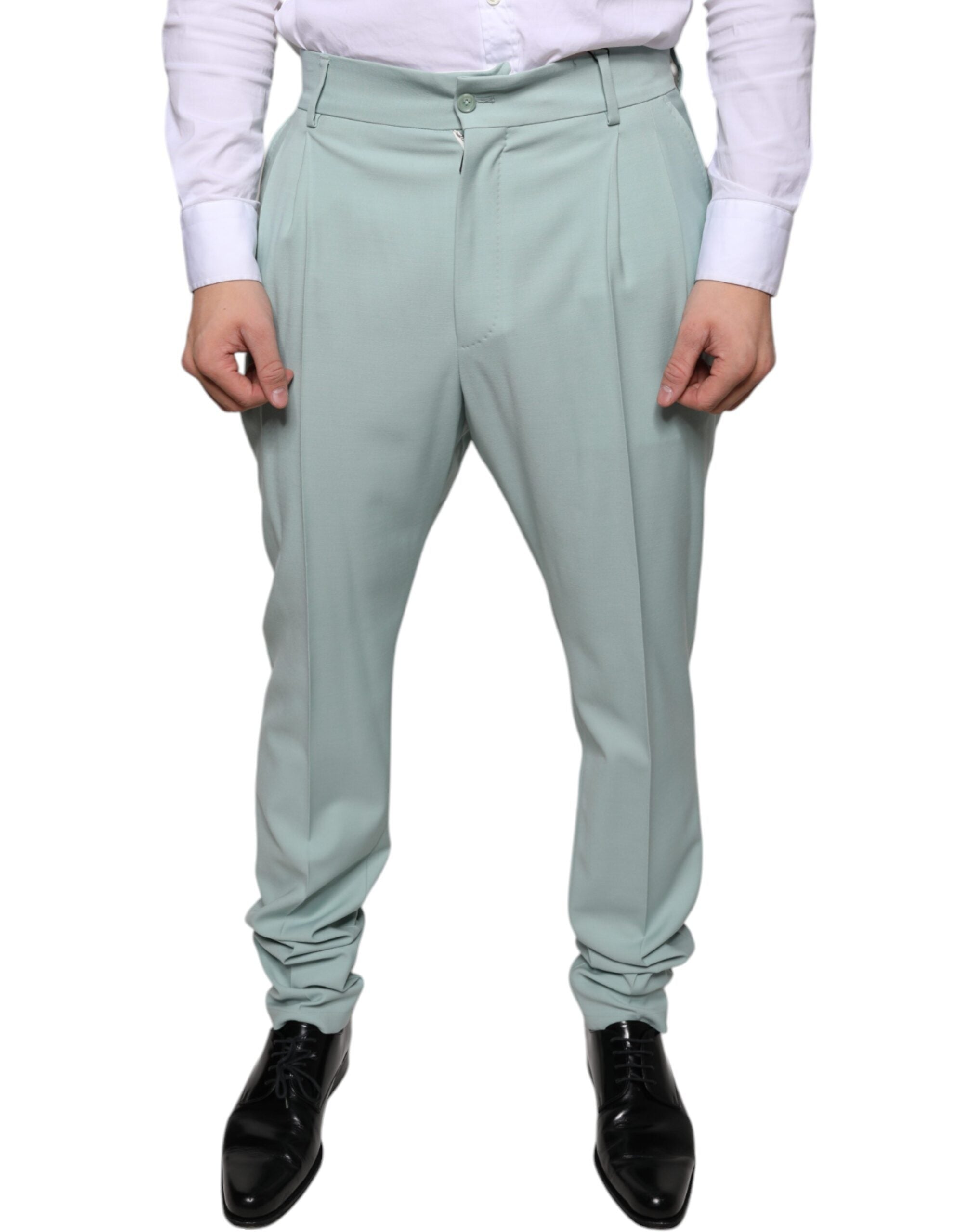 Pantaloni eleganti din bumbac verde mentă Dolce &amp; Gabbana