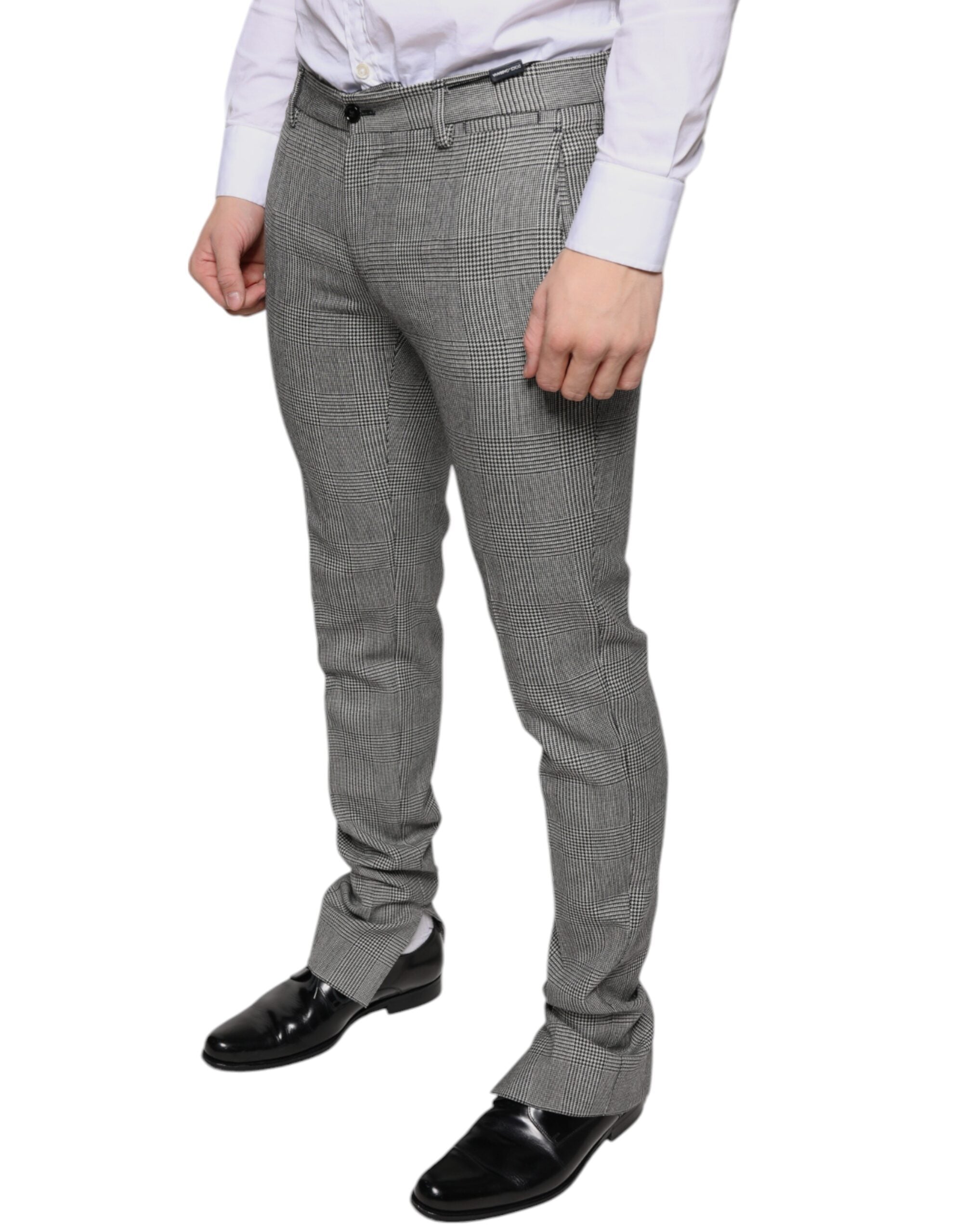 Pantaloni skinny din lână cu model tartan gri în carouri Dolce &amp; Gabbana