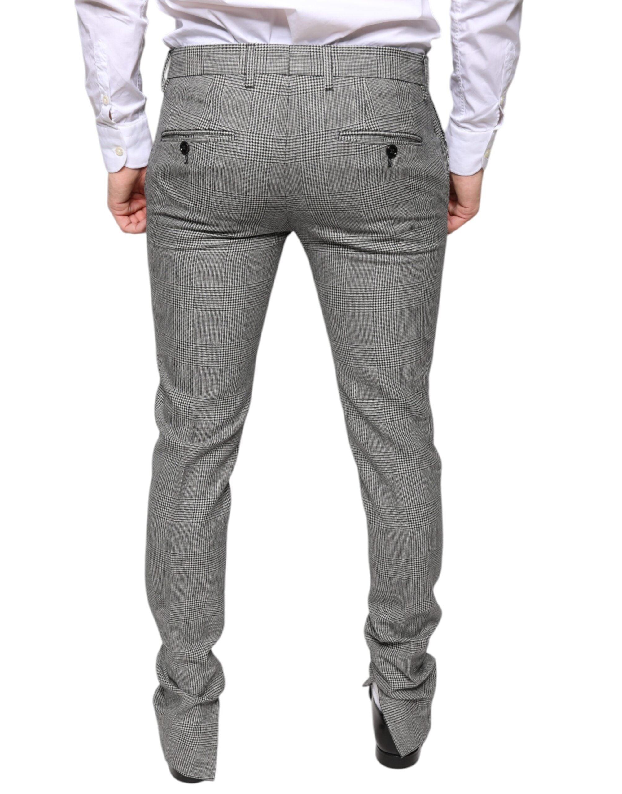 Pantaloni skinny din lână cu model tartan gri în carouri Dolce &amp; Gabbana