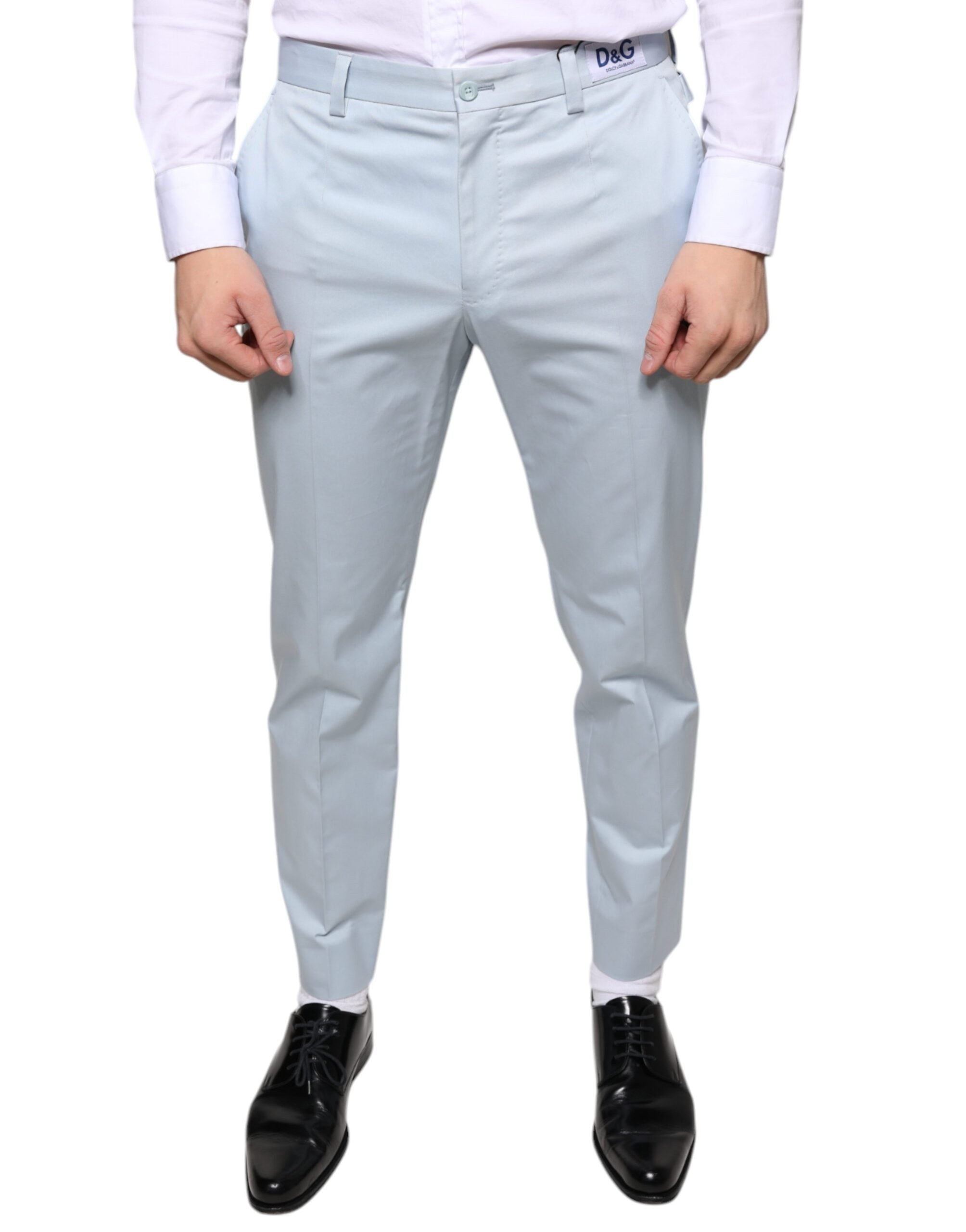 Pantaloni eleganți din bumbac albastru deschis Dolce &amp; Gabbana