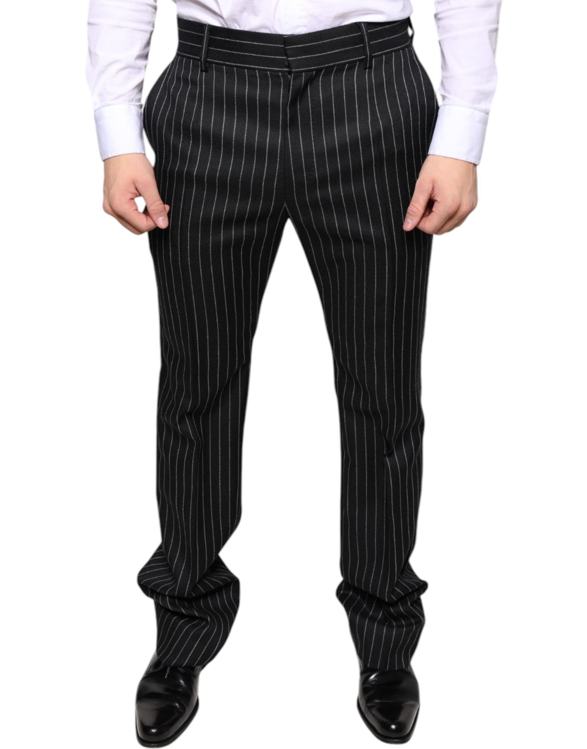 Dolce &amp; Gabbana Pantaloni eleganți skinny cu dungi negre pentru bărbați