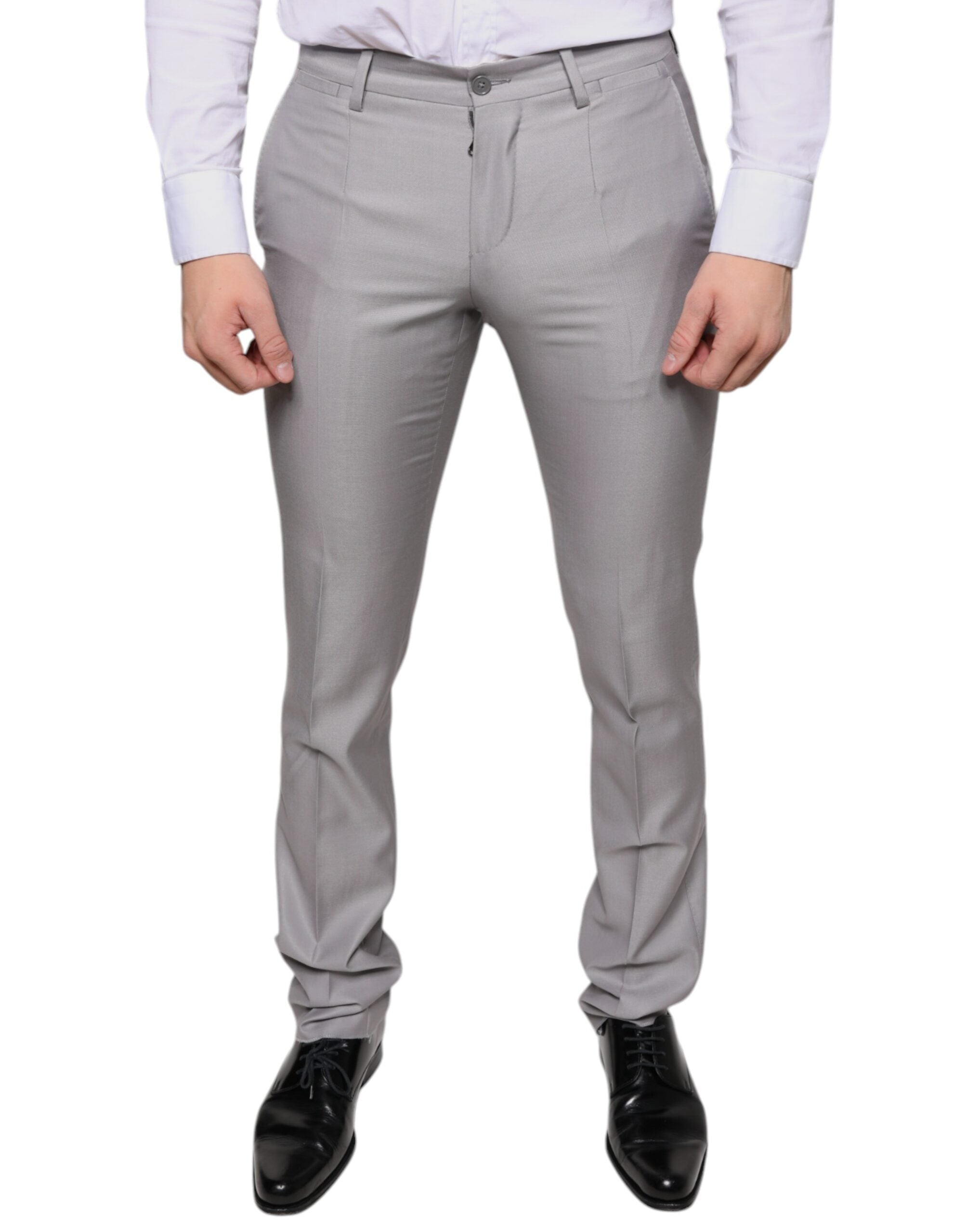 Pantaloni eleganti din lână gri deschis Dolce &amp; Gabbana