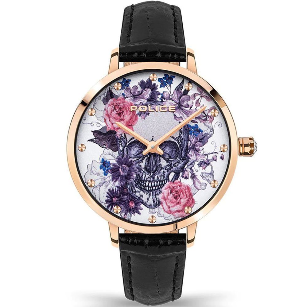 Schwarze Lederarmbanduhr von Police