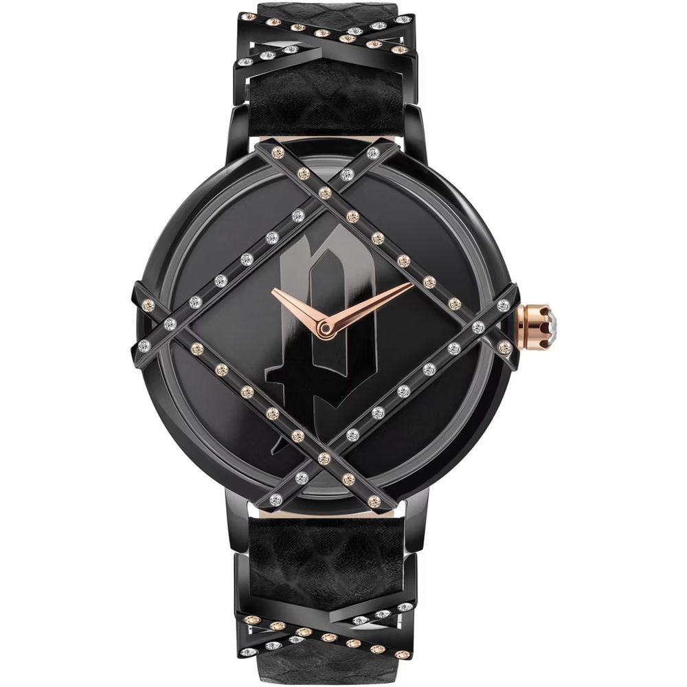 Schwarze Lederarmbanduhr von Police