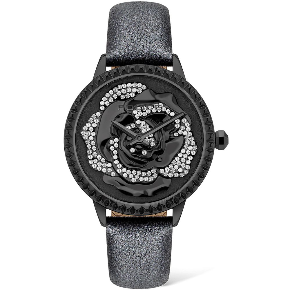 Schwarze Lederarmbanduhr von Police