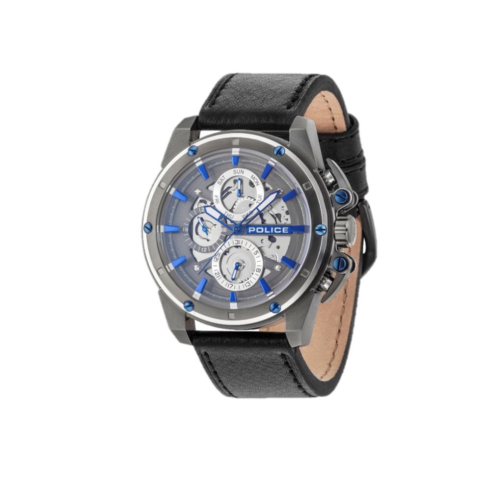 Schwarze Lederarmbanduhr von Police