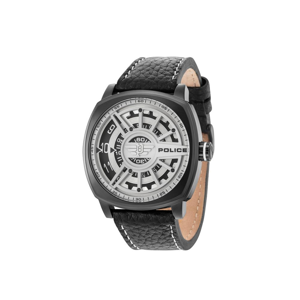 Schwarze Lederarmbanduhr von Police
