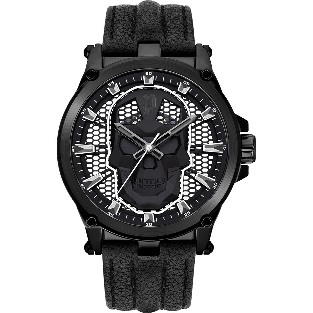 Schwarze Lederarmbanduhr von Police