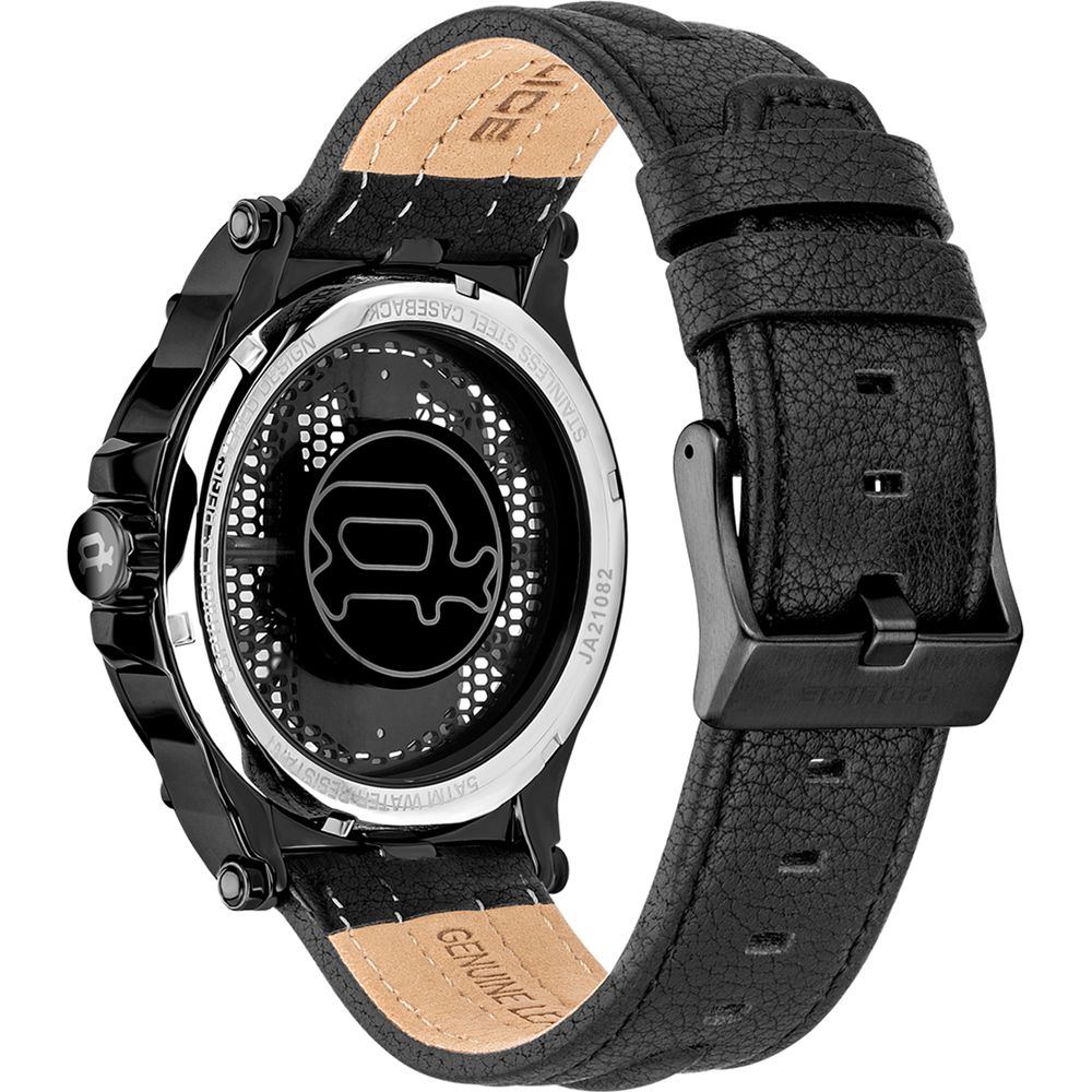 Schwarze Lederarmbanduhr von Police