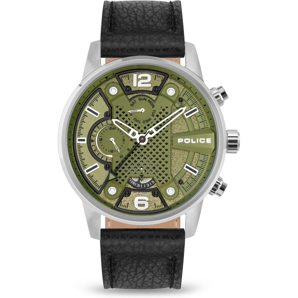 Schwarze Lederarmbanduhr von Police