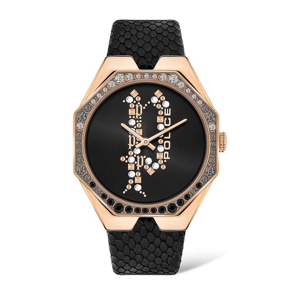 Schwarze Lederarmbanduhr von Police