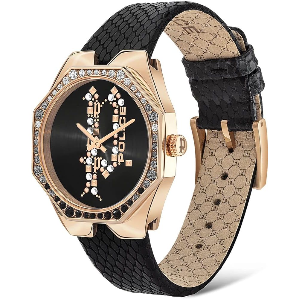 Schwarze Lederarmbanduhr von Police