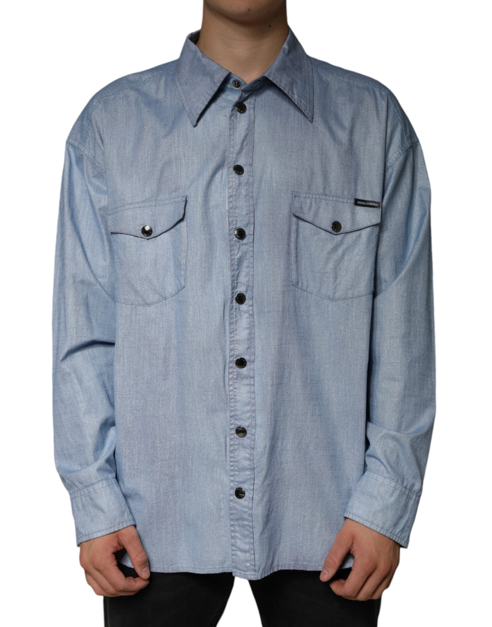 Dolce &amp; Gabbana Hellblaues Button-Down-Freizeithemd aus Baumwolle