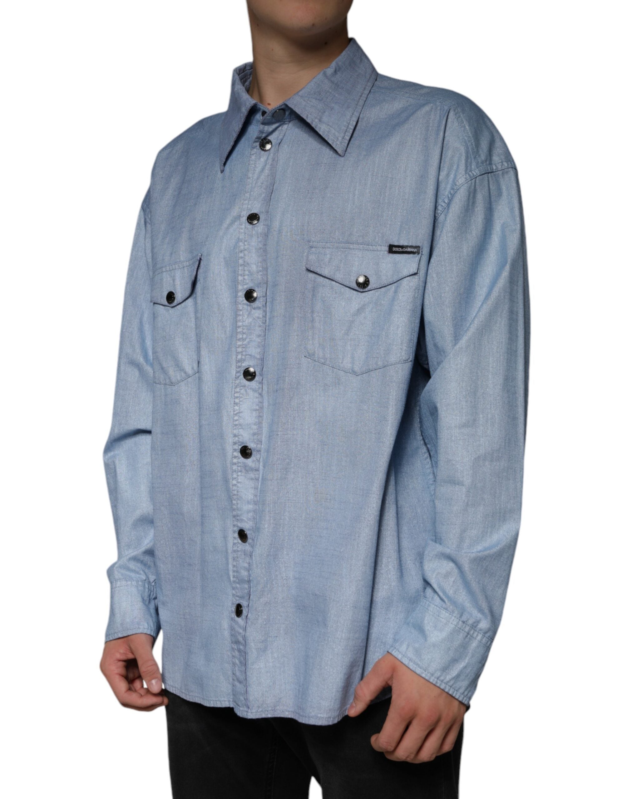 Dolce &amp; Gabbana Hellblaues Button-Down-Freizeithemd aus Baumwolle