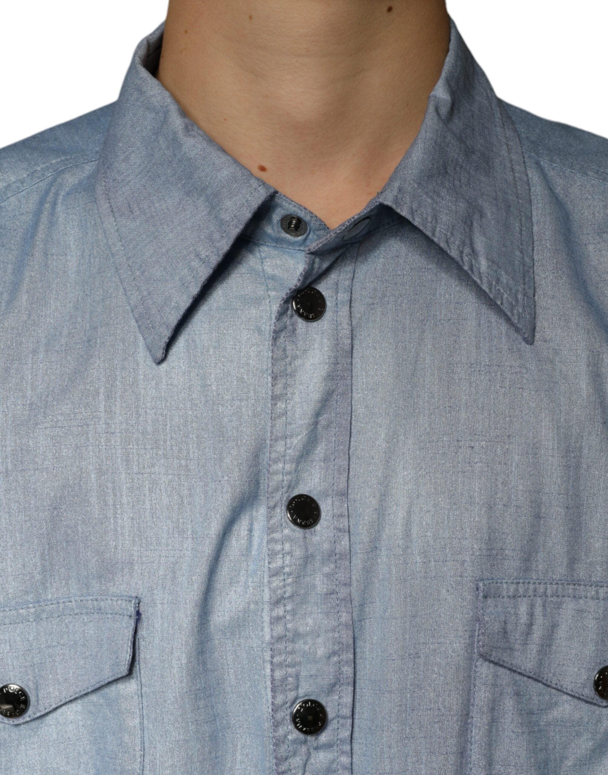Dolce &amp; Gabbana Hellblaues Button-Down-Freizeithemd aus Baumwolle