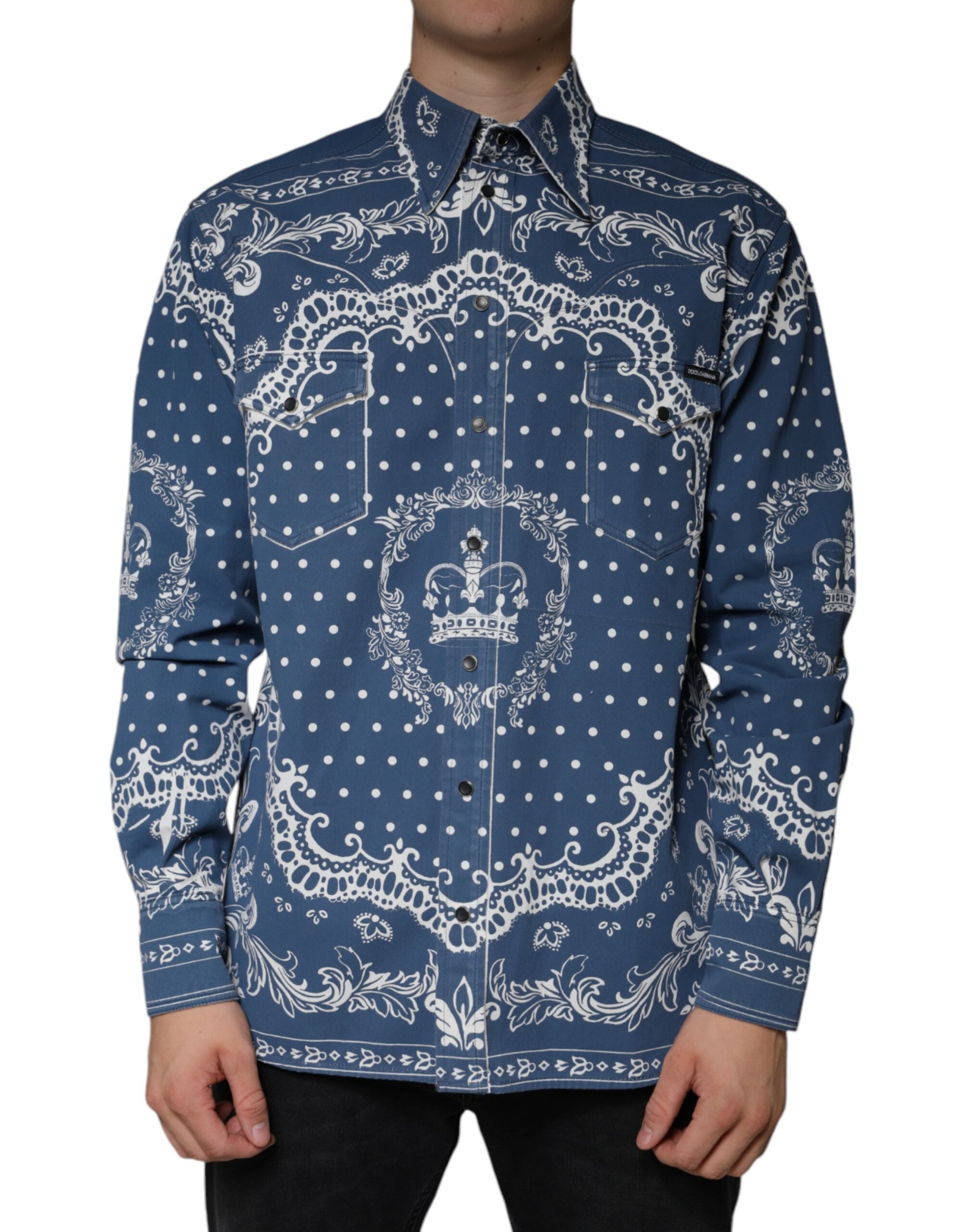 Blau-weißes Freizeithemd aus Baumwolle mit Bandana-Print von Dolce &amp; Gabbana