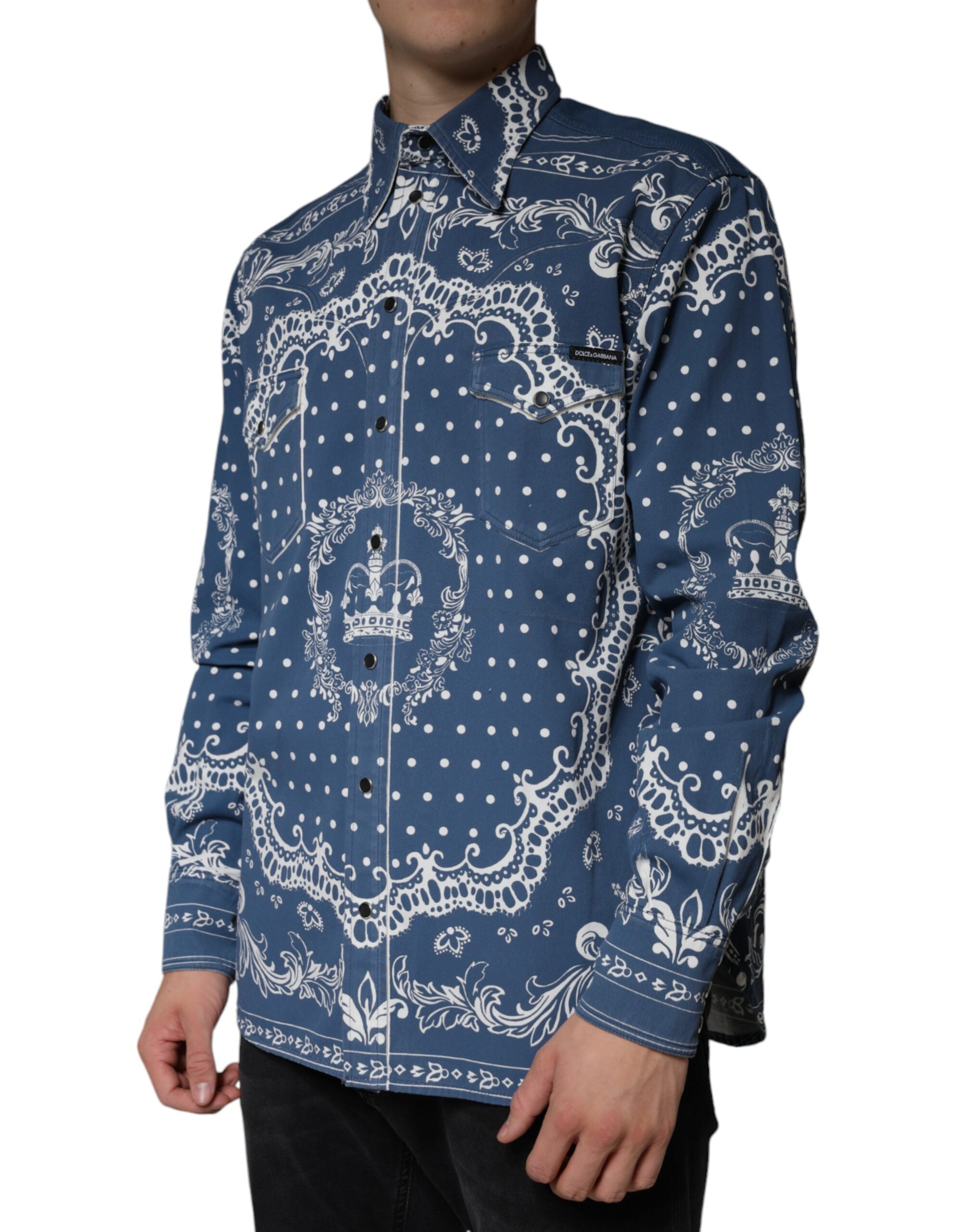 Blau-weißes Freizeithemd aus Baumwolle mit Bandana-Print von Dolce &amp; Gabbana
