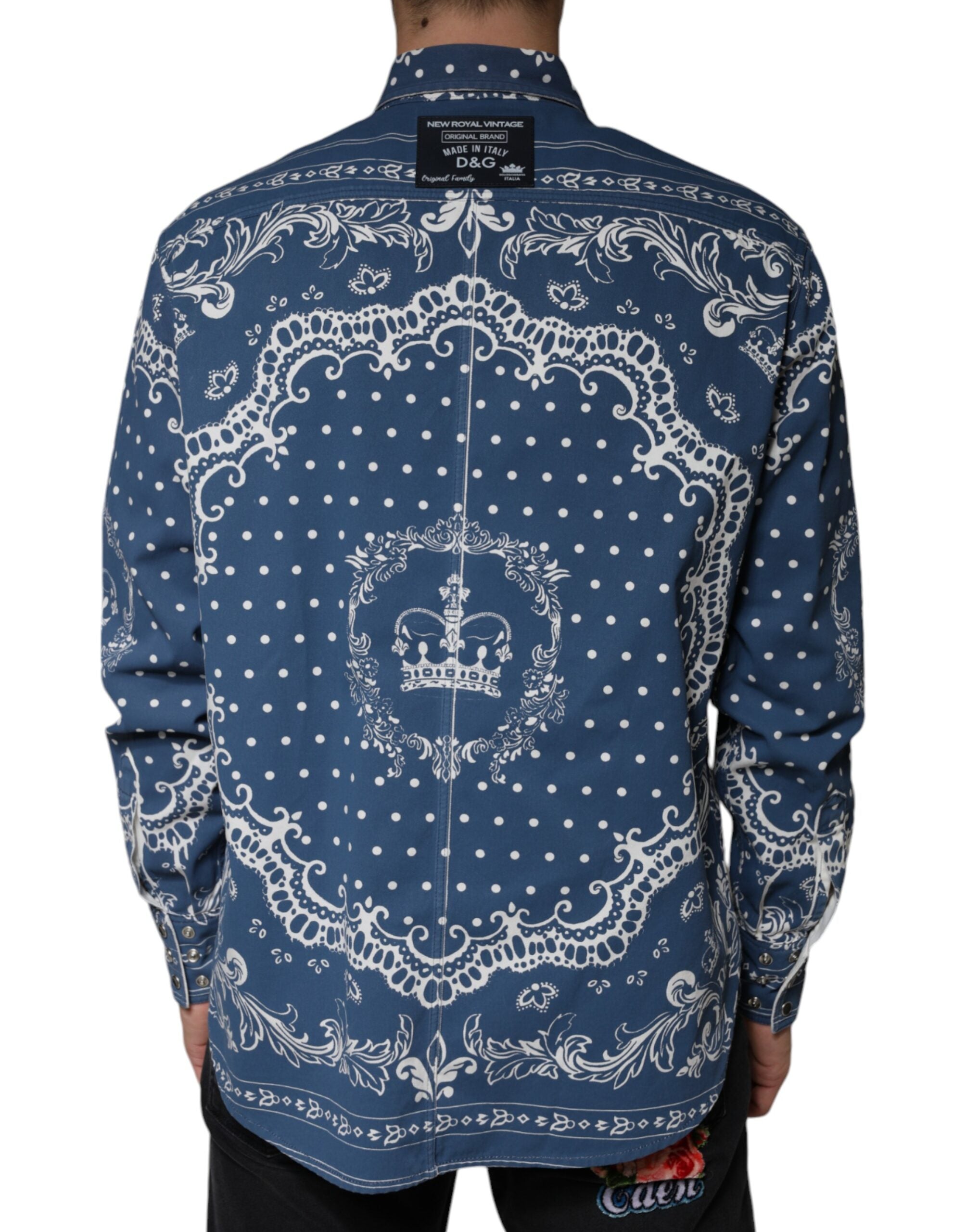 Blau-weißes Freizeithemd aus Baumwolle mit Bandana-Print von Dolce &amp; Gabbana