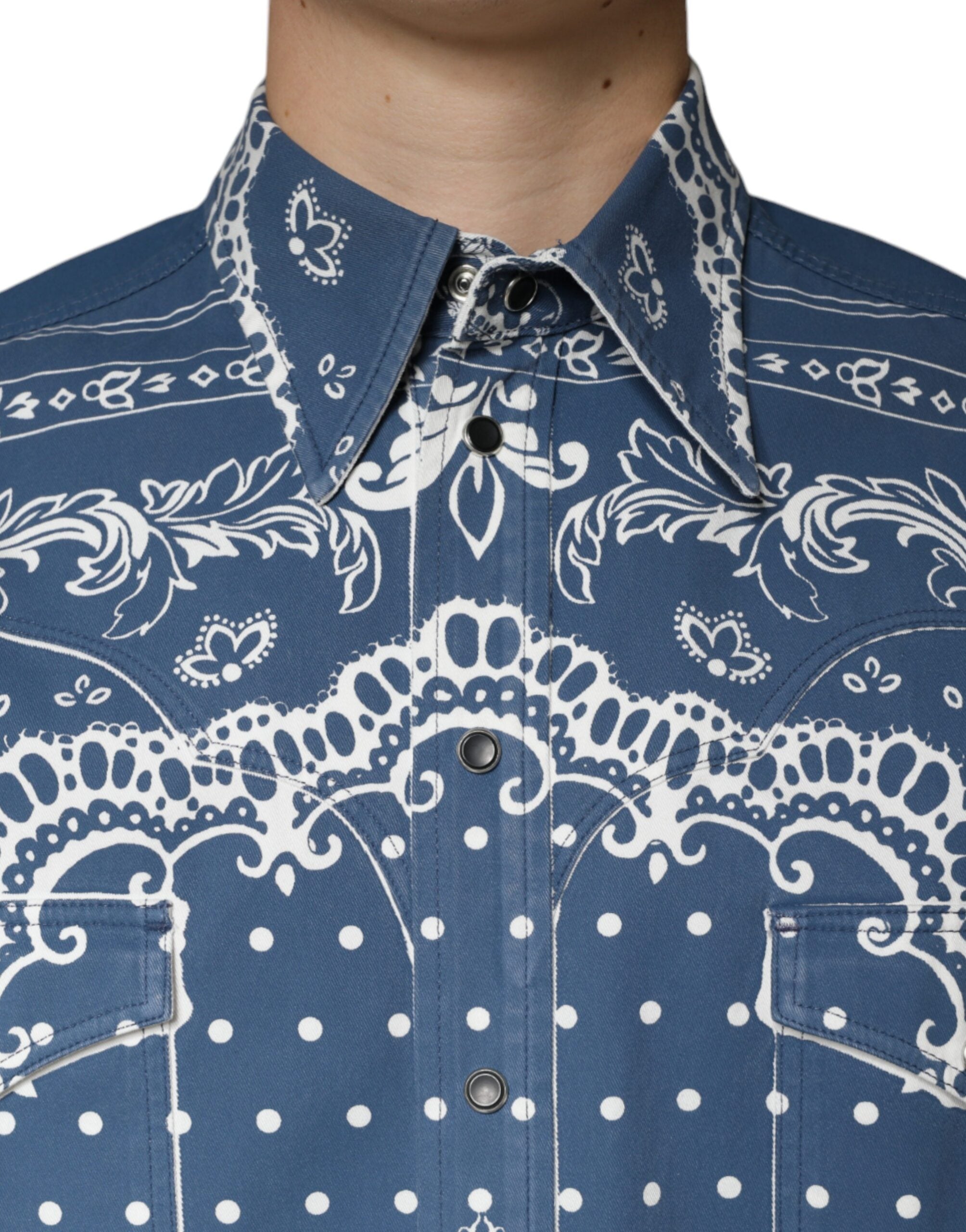 Blau-weißes Freizeithemd aus Baumwolle mit Bandana-Print von Dolce &amp; Gabbana