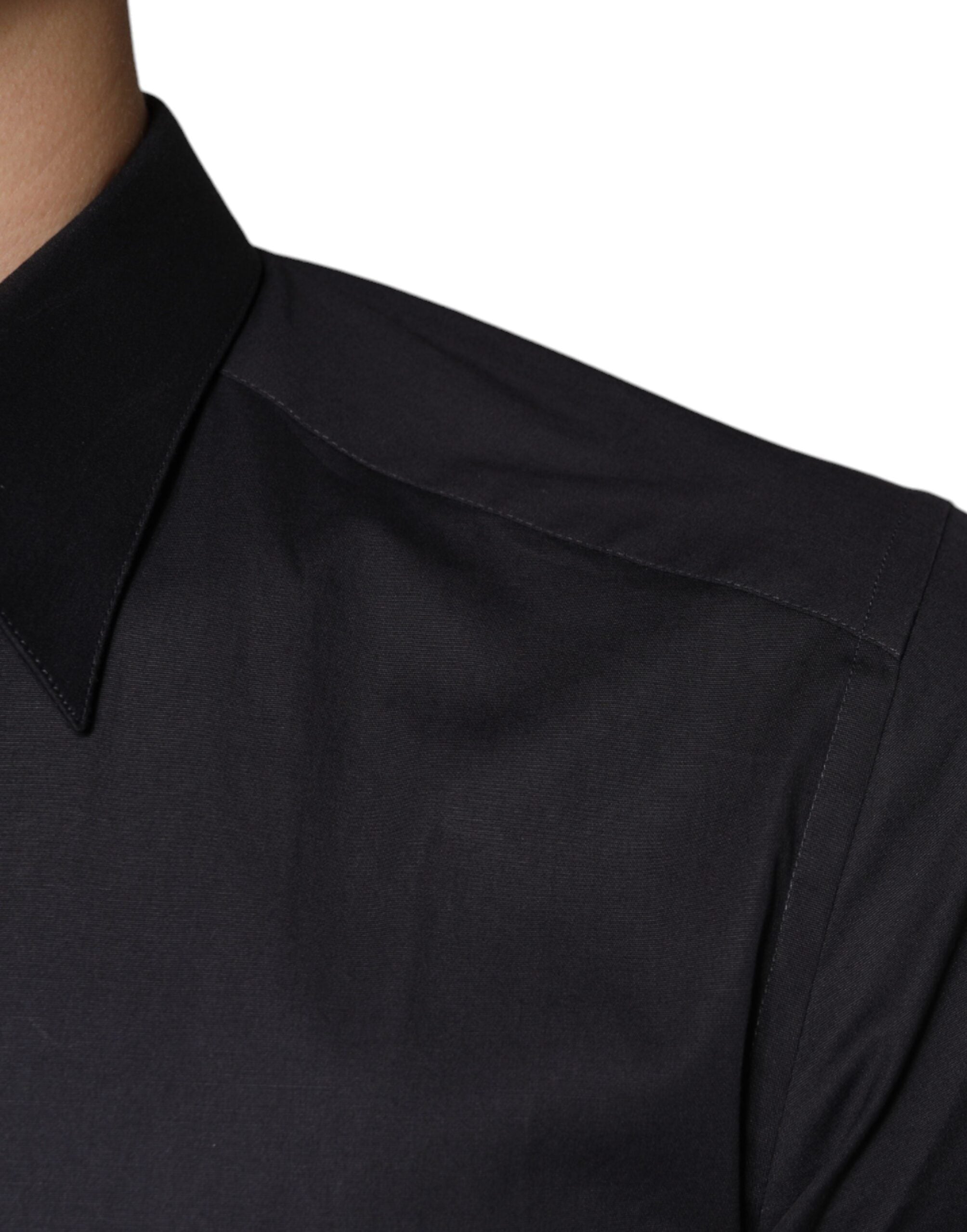Dolce &amp; Gabbana Schwarzes Baumwoll-Stretch-Kleid GOLD Formelles Hemd